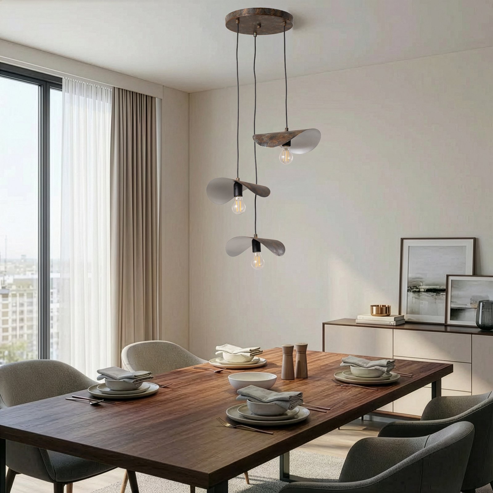 Hänglampa Eger, 3 lampor, svart, metall, Ø 50 cm