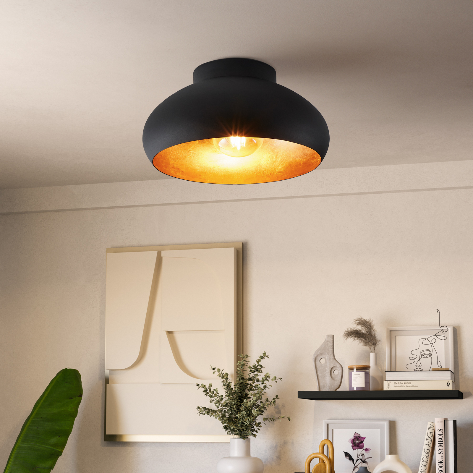 EGLO Mogano 2 plafonieră, Ø28cm, negru/auriu