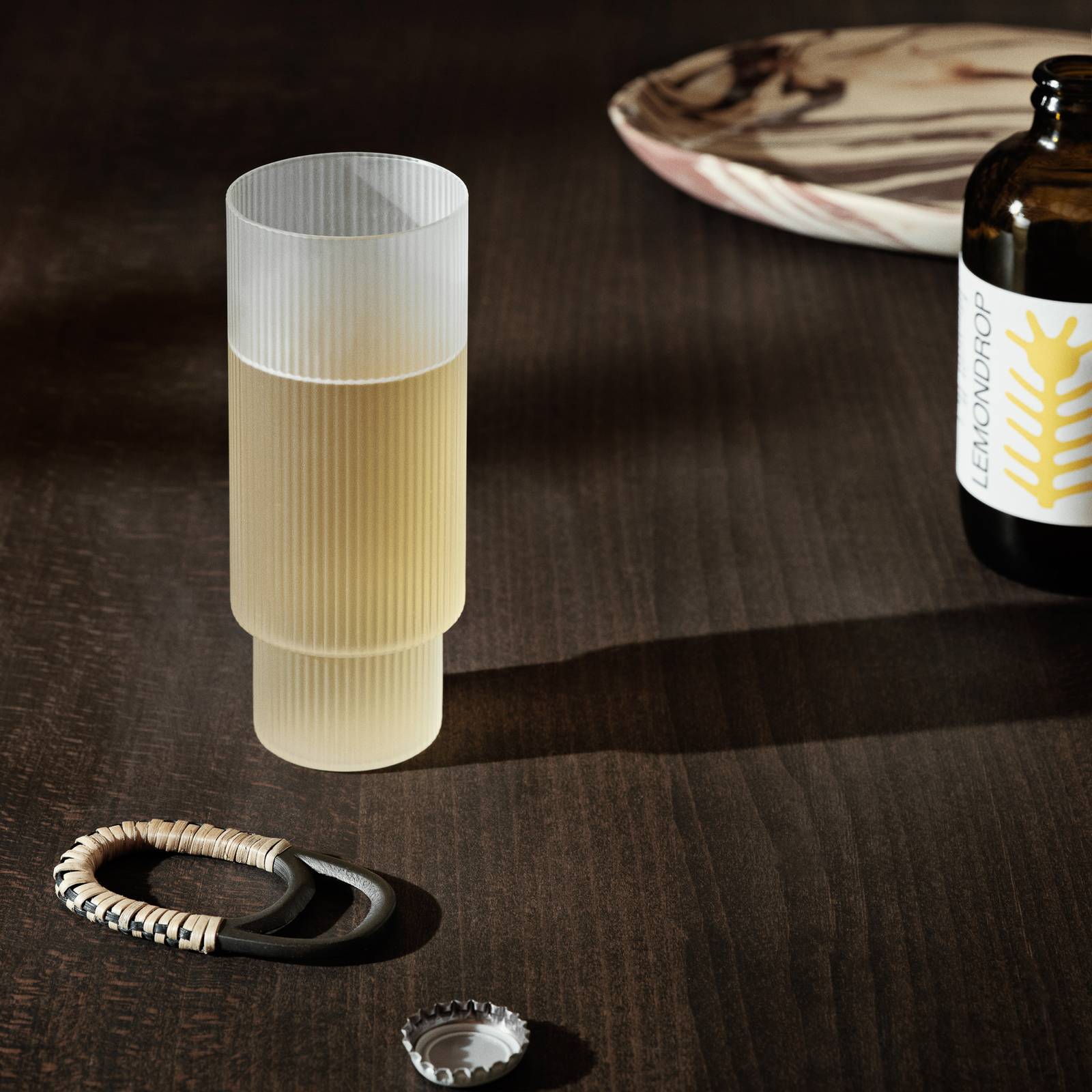 ferm LIVING Verre à long drink Ripple blanc 300 ml verre 4 pièces