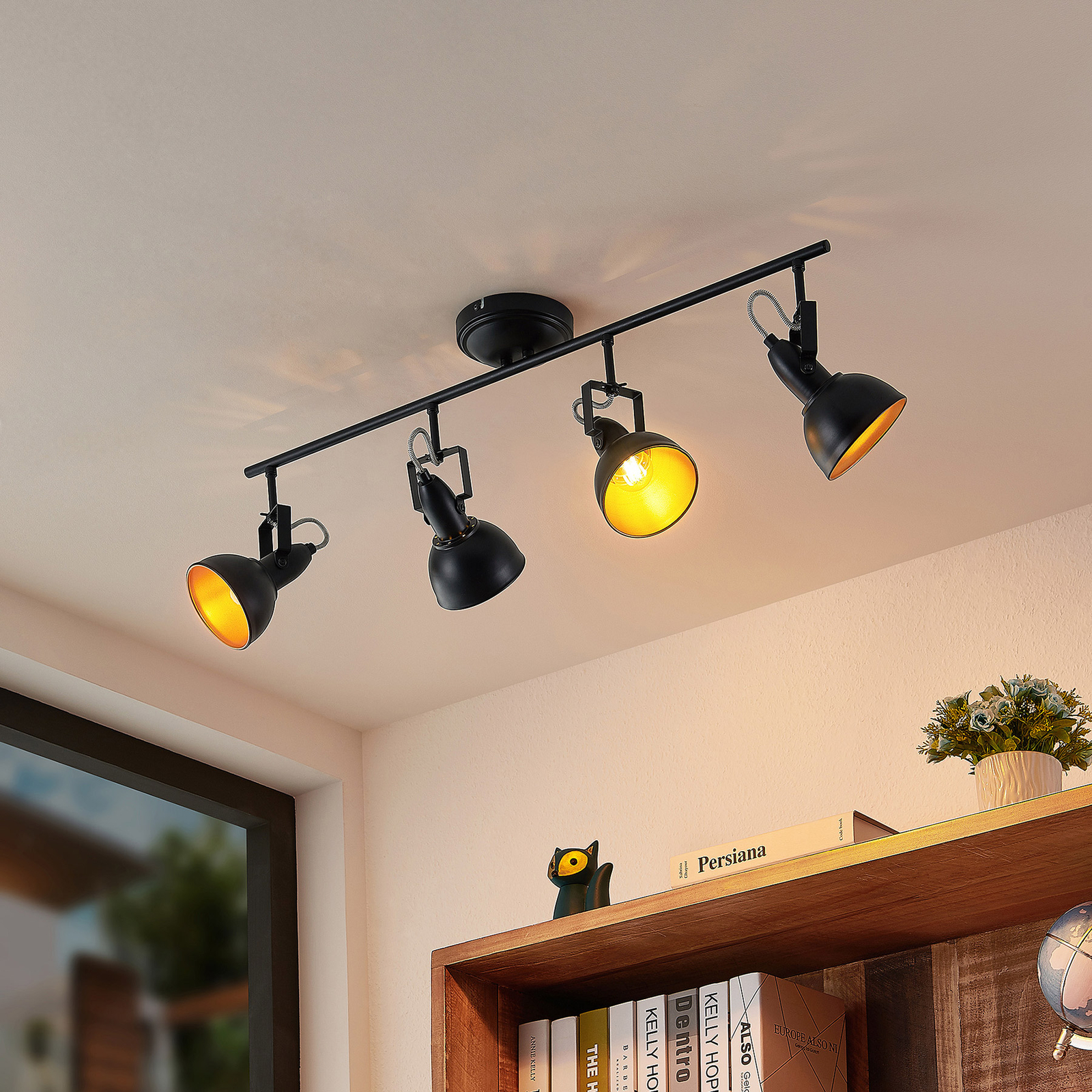 Lindby Morgana spotlight, black/gold, four-bulb