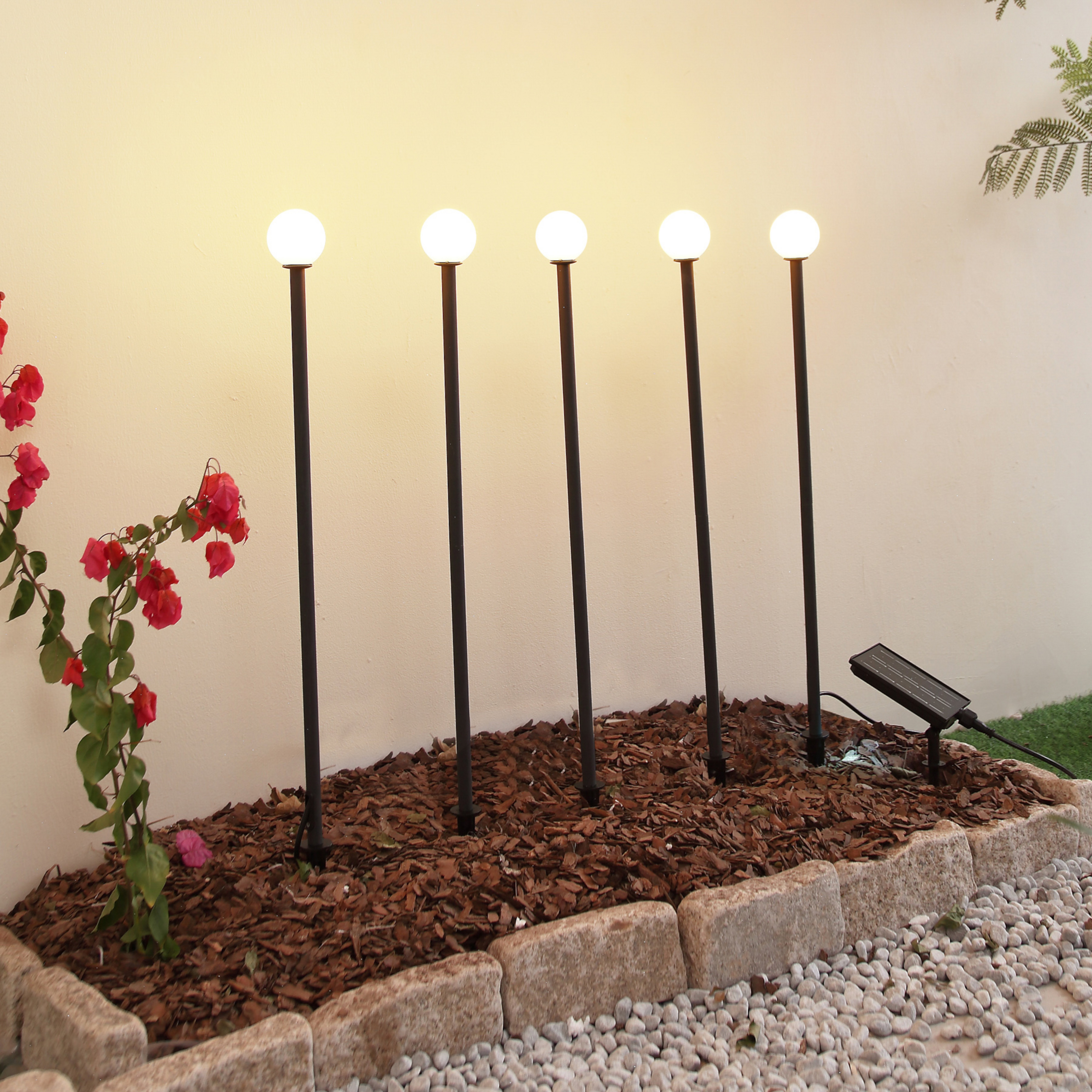 Lindby LED luz solar Freydis, conjunto de 5, preto, 2.000 K