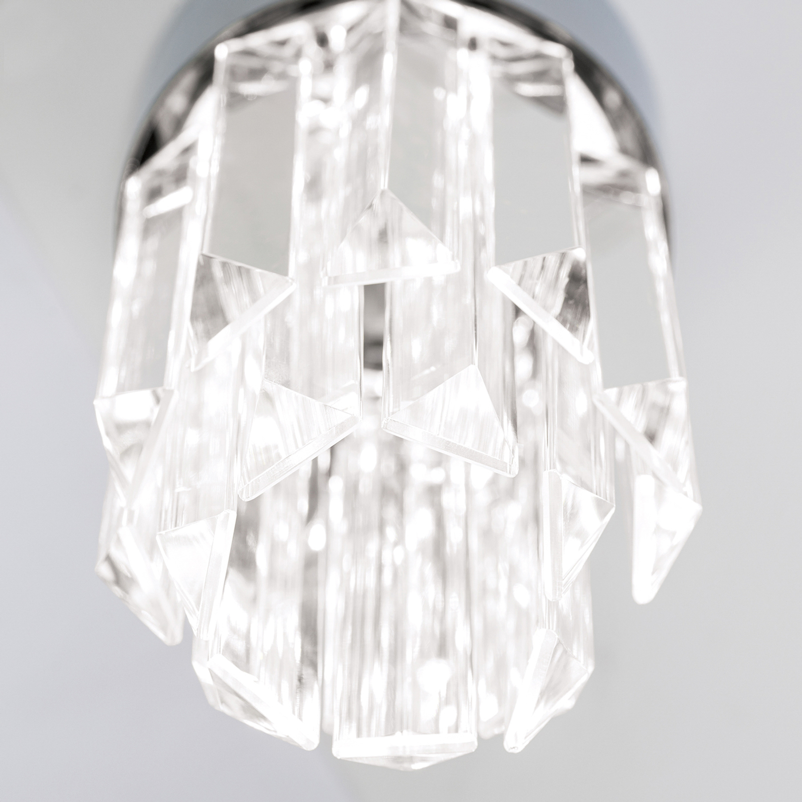 LED-taklampa Prism, kristallglas, Ø10 cm krom