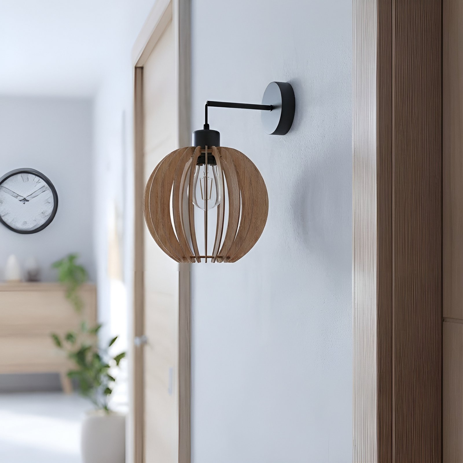 Clay fali világítás, Ø 23 cm, nyírfa rétegelt lemez, kinyúló kar, E27