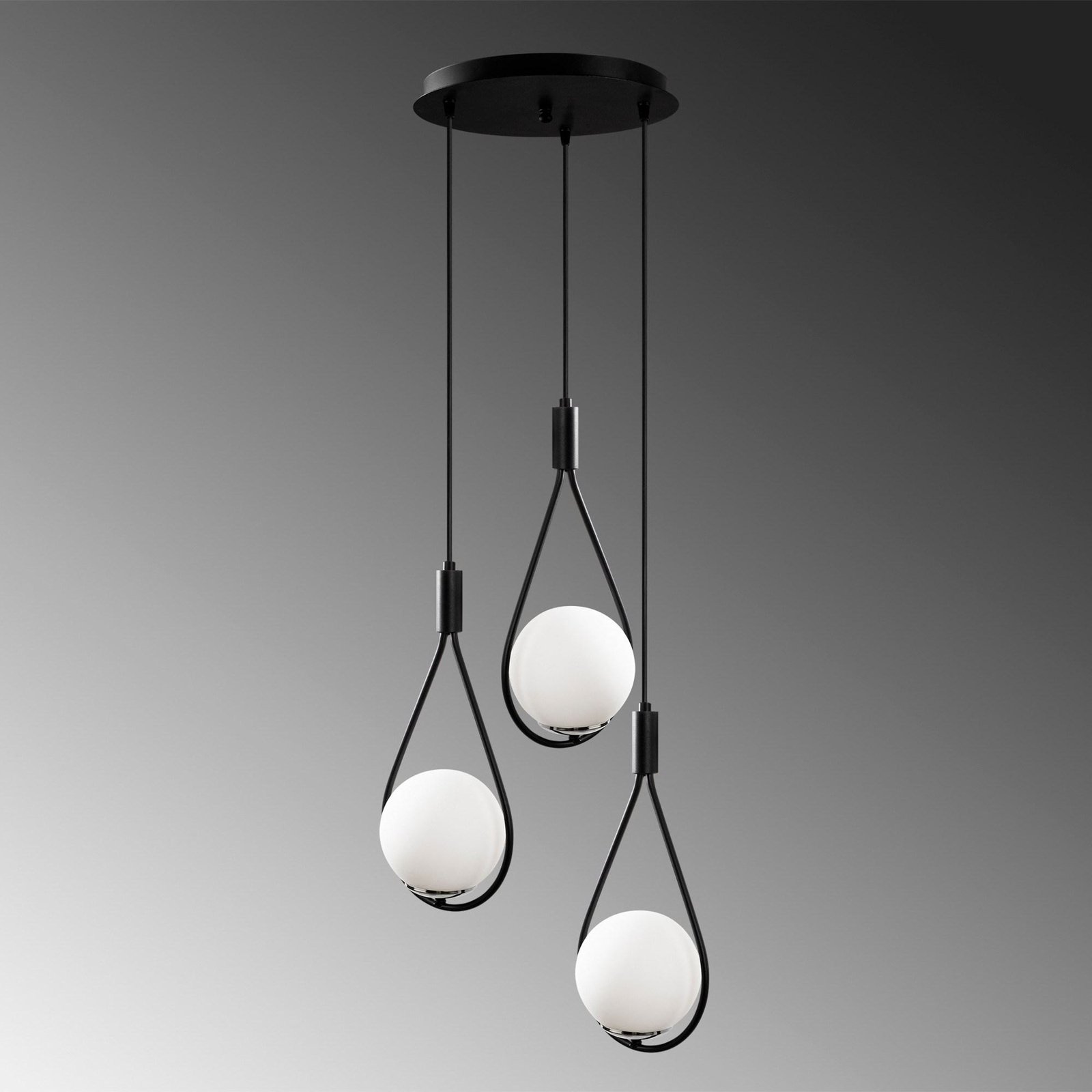 Suspension Mudoni MR-938 à 3 lampes ronde noir/verre opale