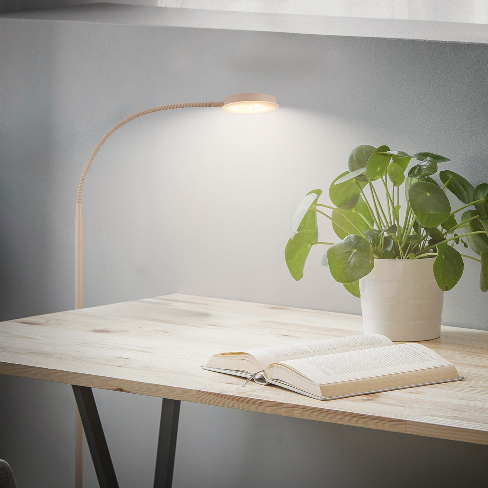 LED stāvlampa Megg, smilškrāsā, metāla, 3000 K, pieskārienu dimmeris