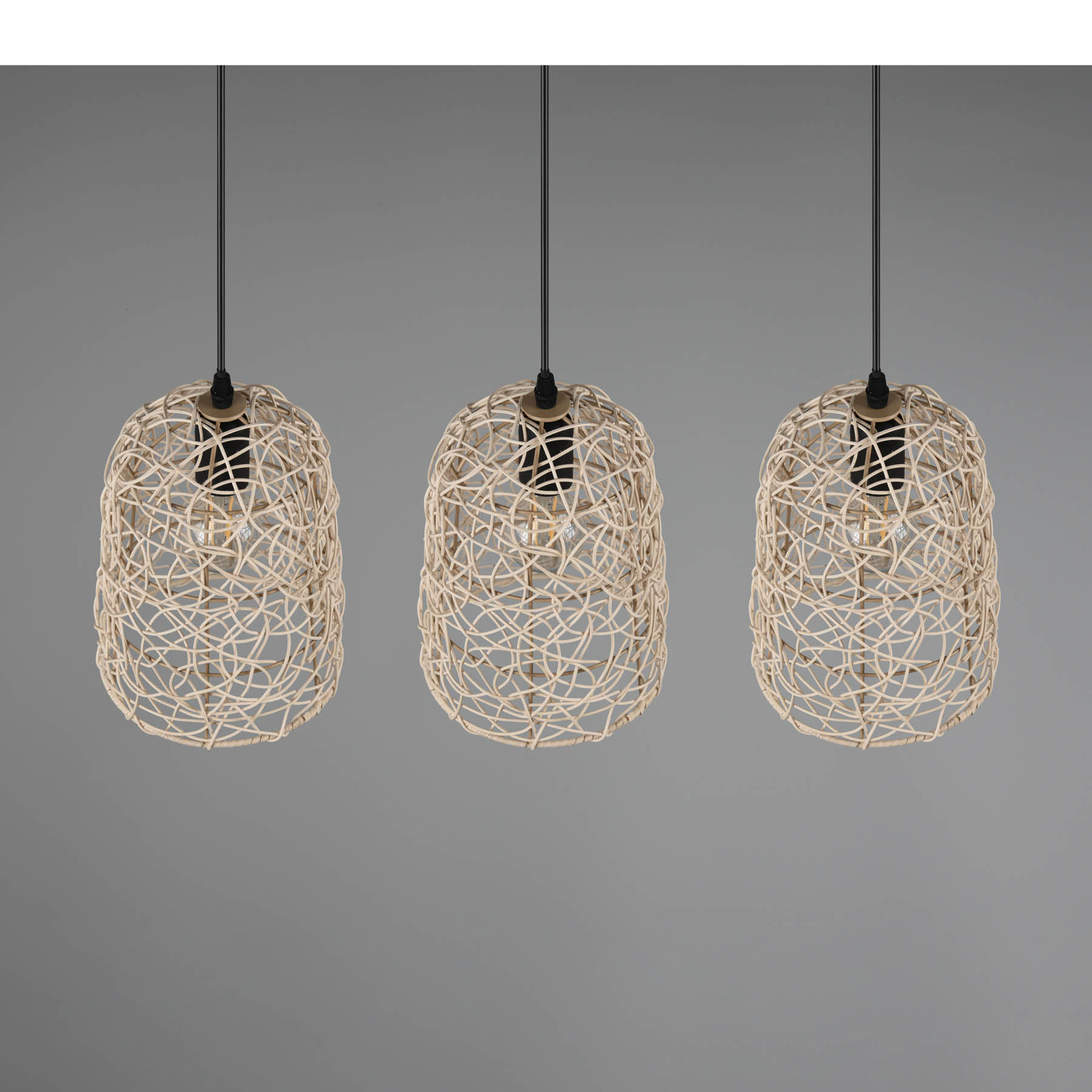 Lovis pendant light, rattan mesh, three-bulb