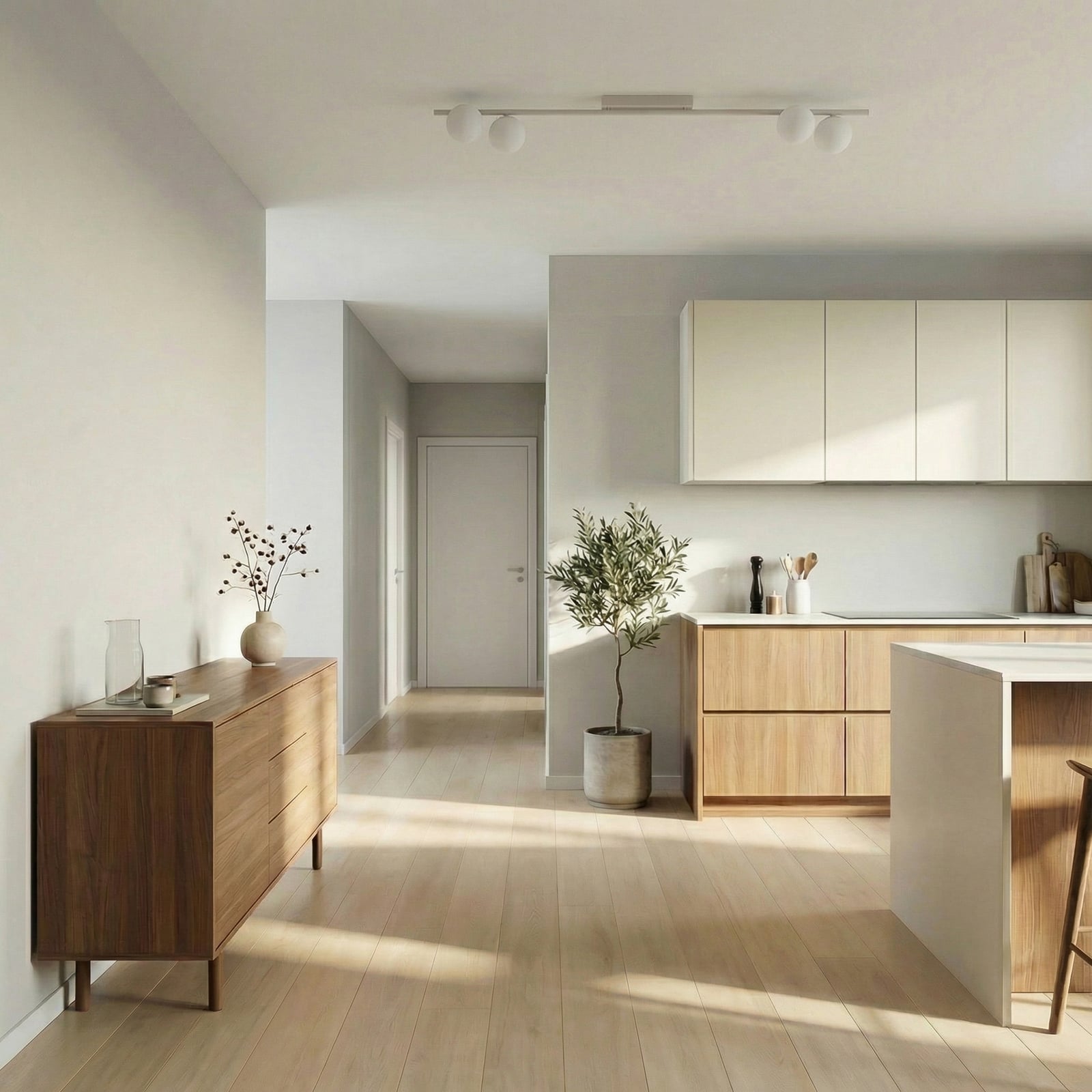 Plafón Imelo, color crema, 4 luces, cristal, longitud 140 cm