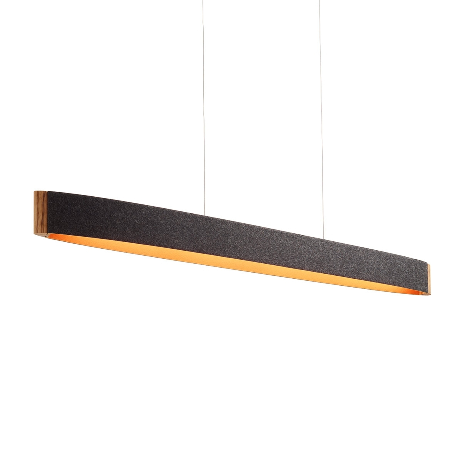 Domus Zep13 LED hanging light wool felt graphite orange, for Living / Dining Room, wool felt, lunopal, zebra wood, 25 W, energy efficiency: A+, L: 130 cm, W: 11 cm, H: 10 cm