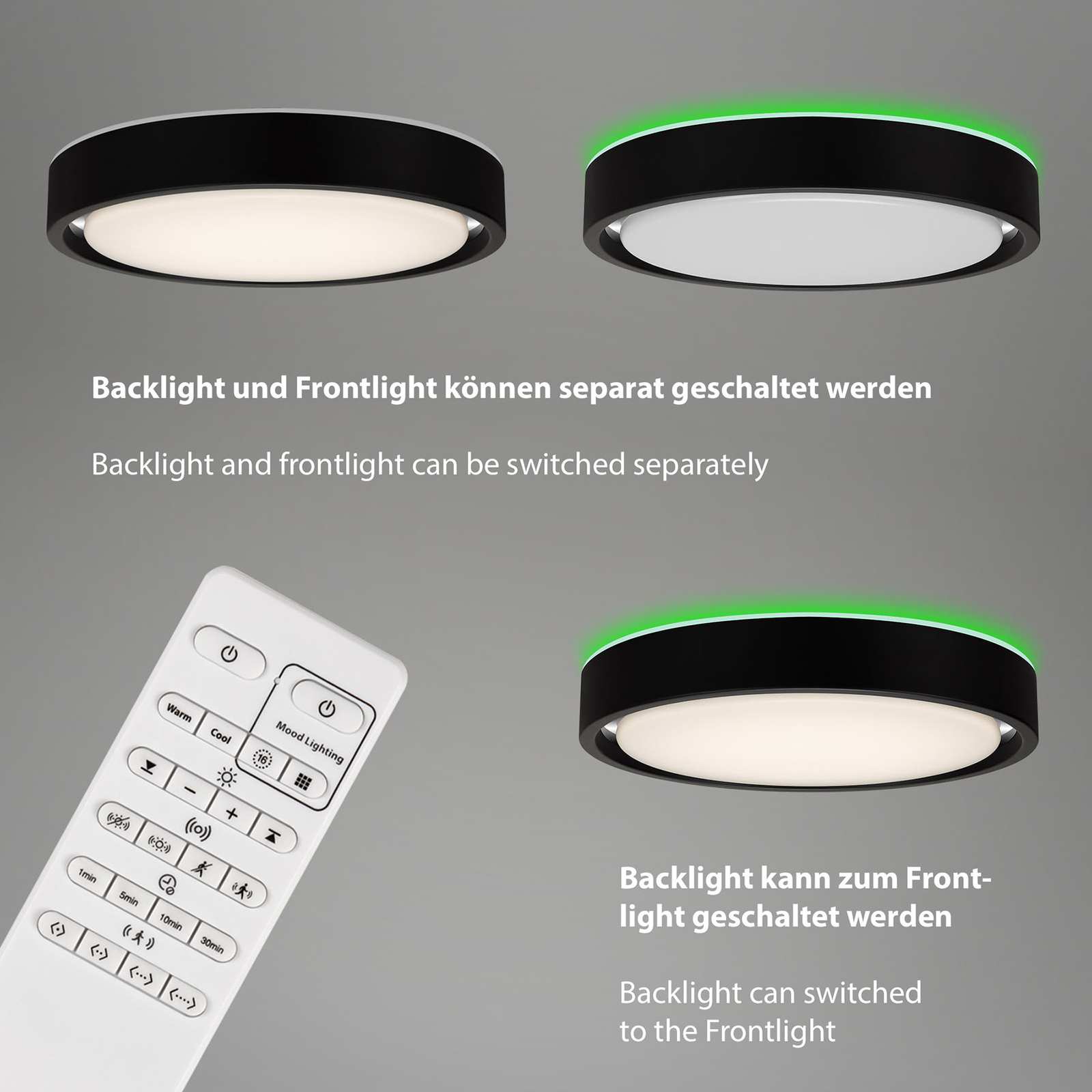 LED-taklampa Talena M RGB CCT, sensor, svart