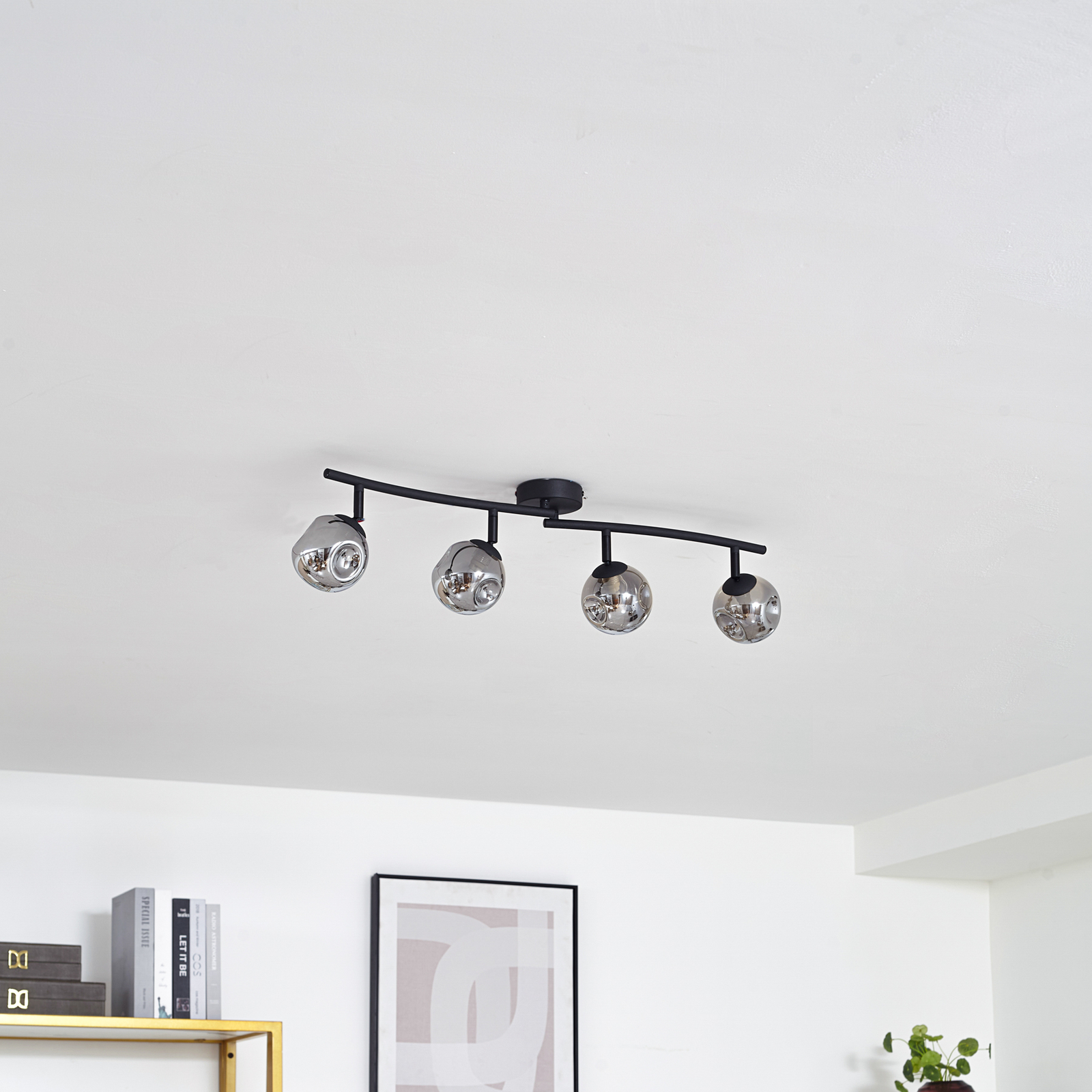 Lindby Valentina ceiling light, grey/black, 4-bulb, glass