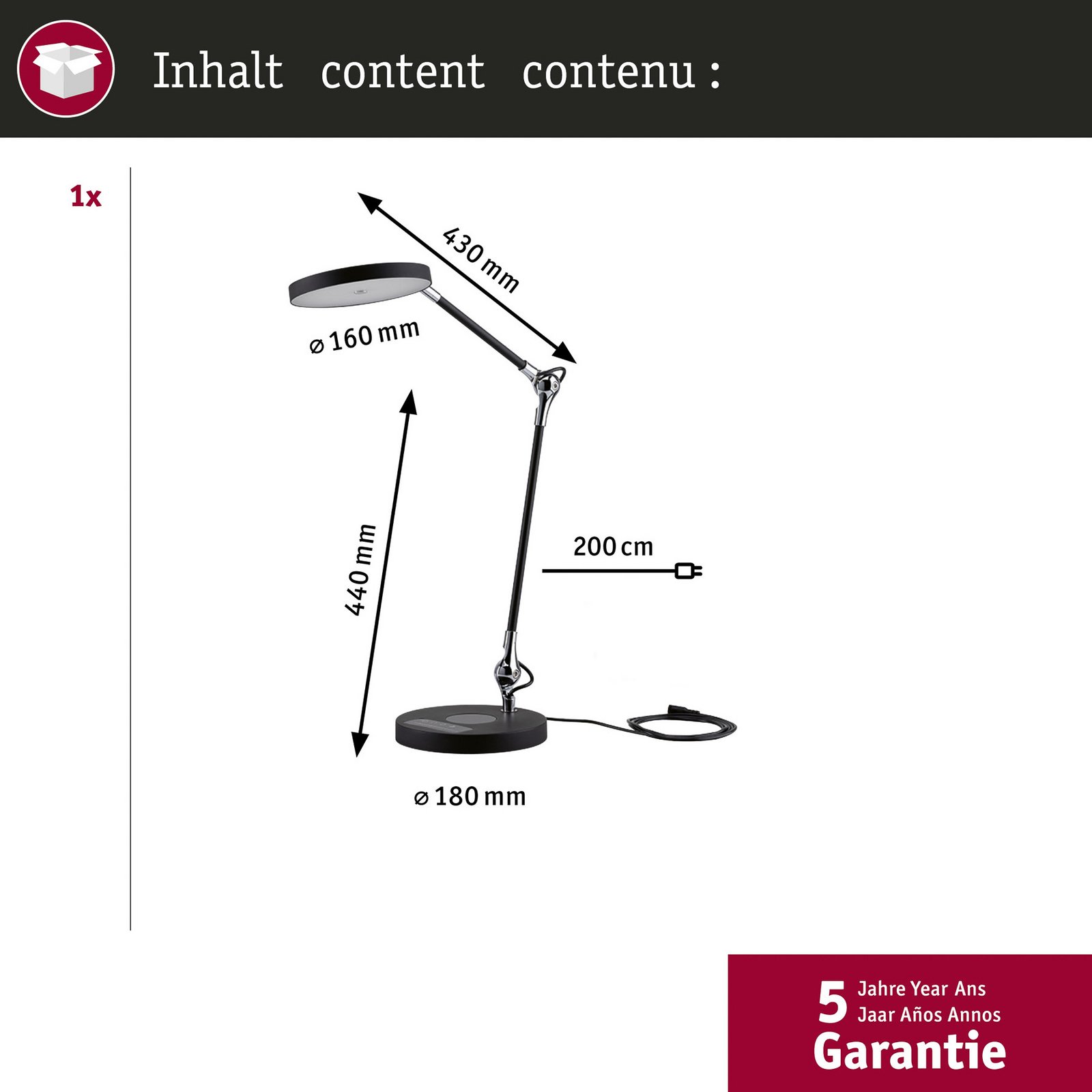 Lampa de birou LED Paulmann Numis, negru, dimabil, CCT