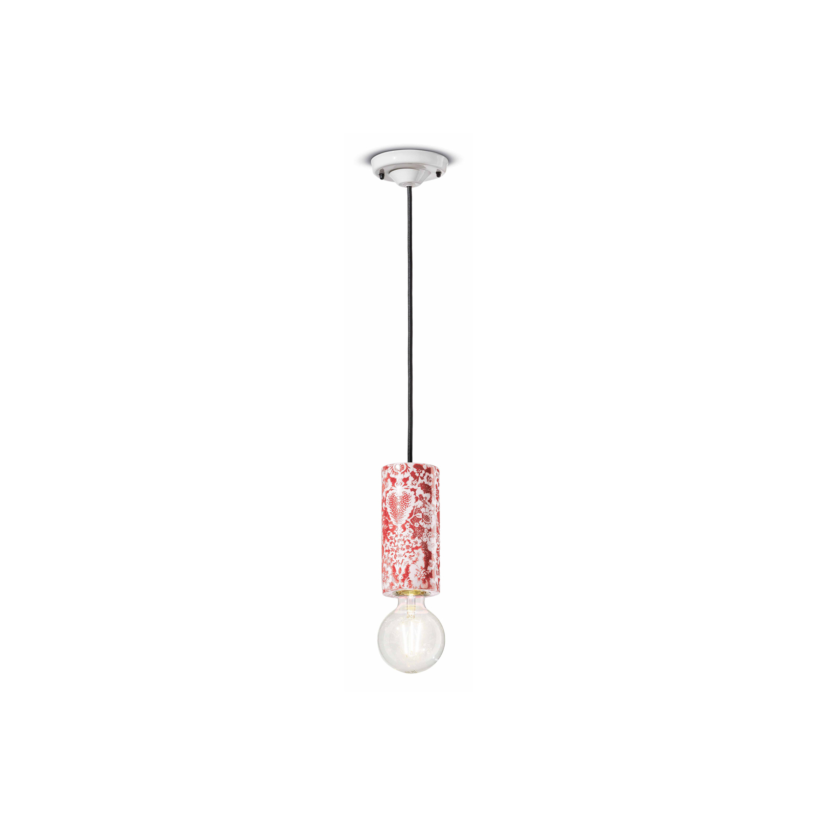 PI hanging light, floral pattern Ø 8 cm red/white