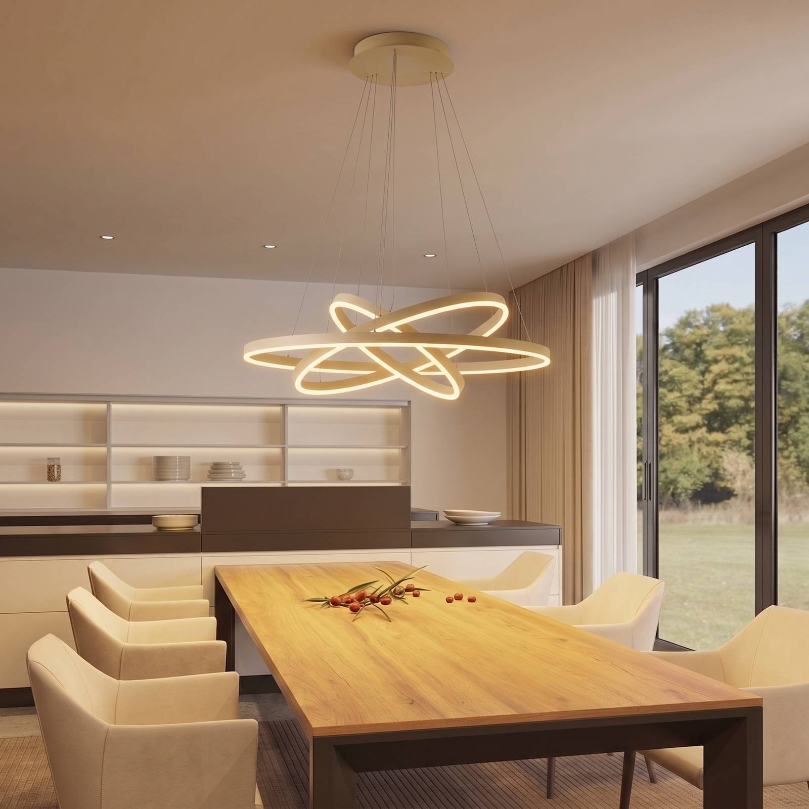 Arcchio LED hanglamp Albiona, beige, 3 ringen, Ø 80 cm