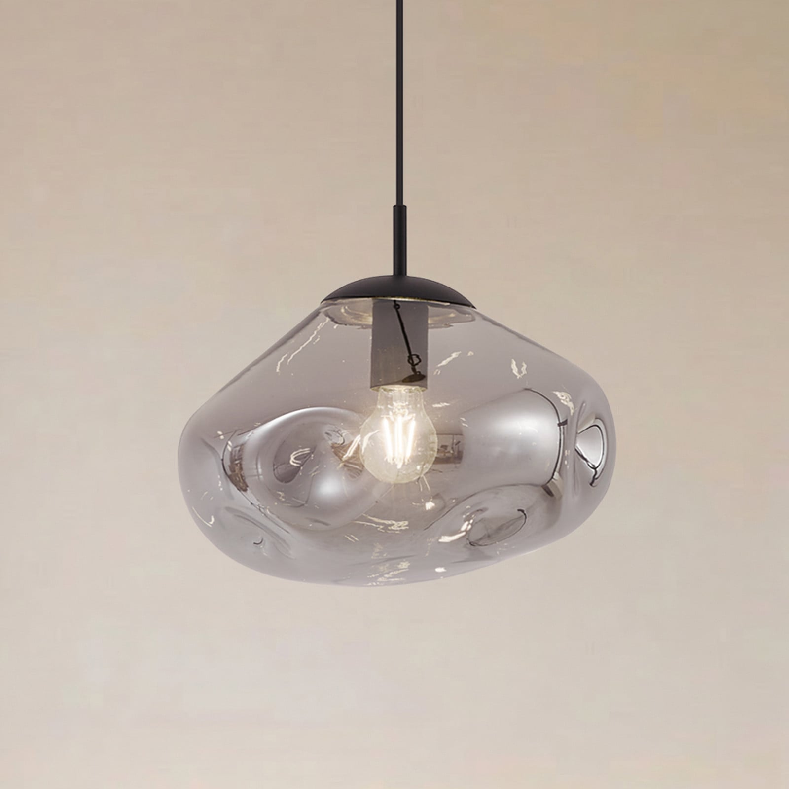 Lindby Lampă suspendată Lelia gri fumuriu sticlă Ø 35 cm - Camera de zi / sufragerie - Design - gri fumuriu negru nisipiu