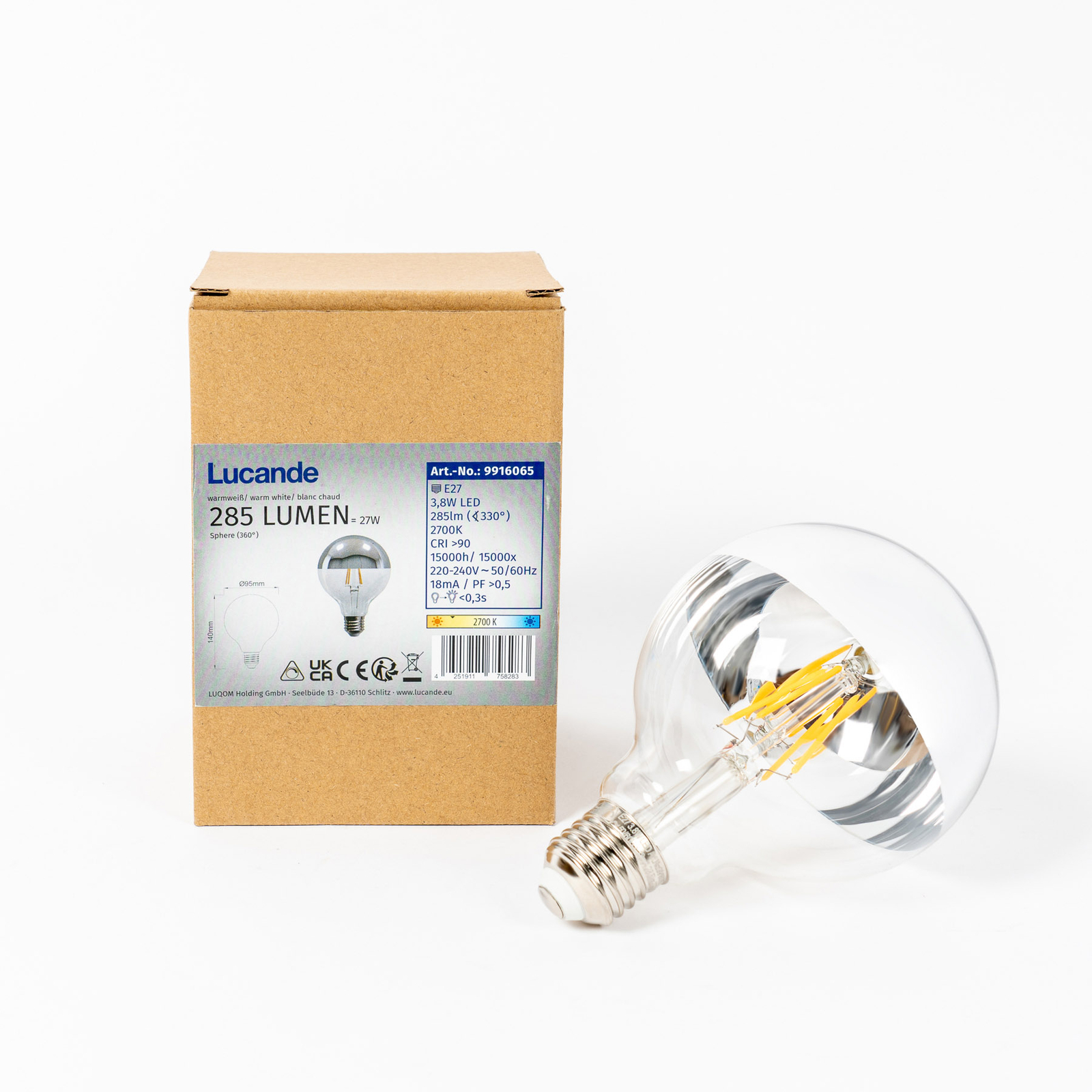 E27 3.8 W half mirror bulb G95 927 silver, 2-pack