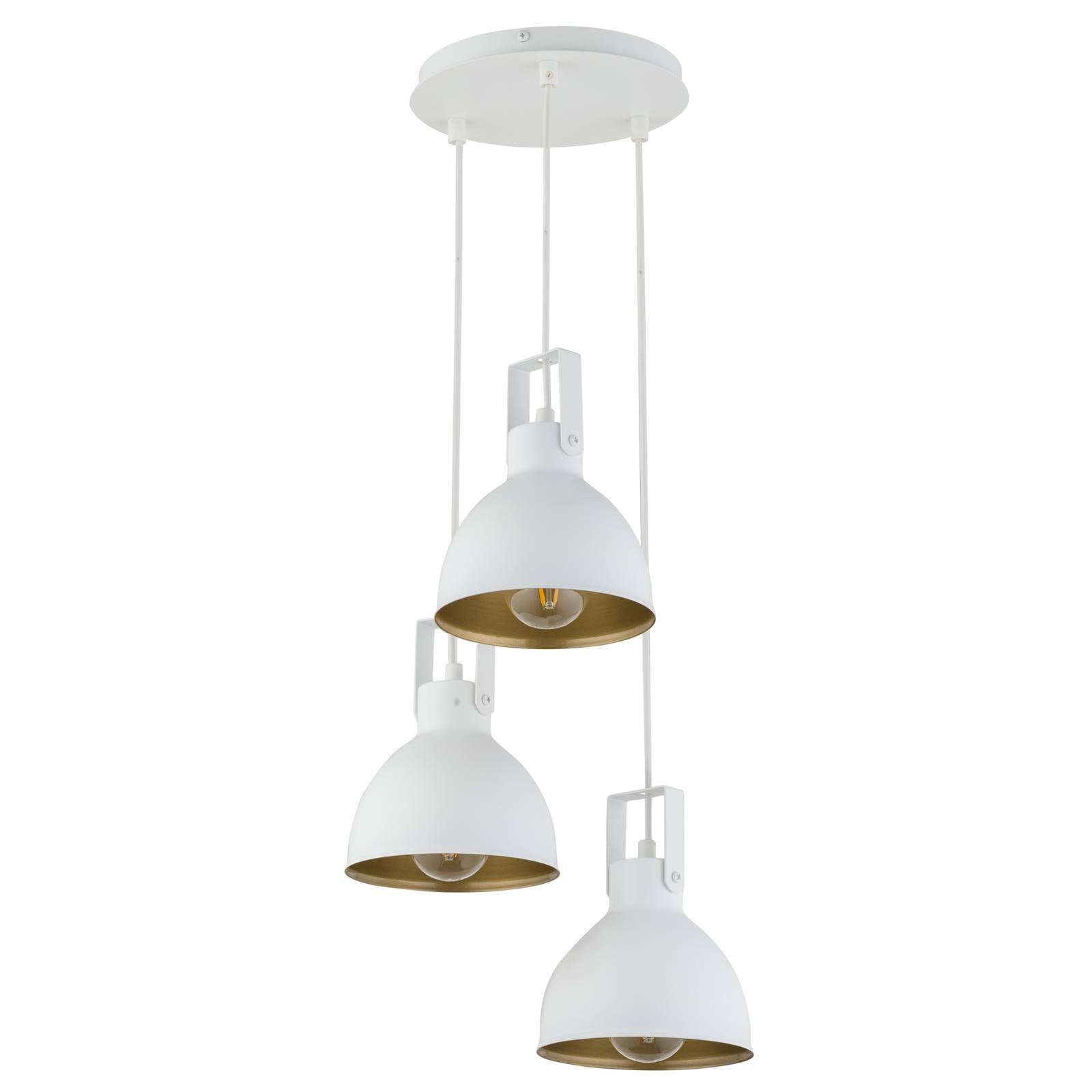 Hänglampa Trial, 3 lampor rondell, vit/guld