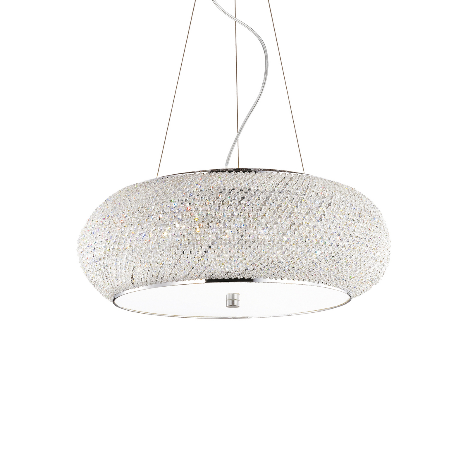 Suspension Pasha d'IDEAL LUX, finition chromée/transparente, Ø 55 cm, verre