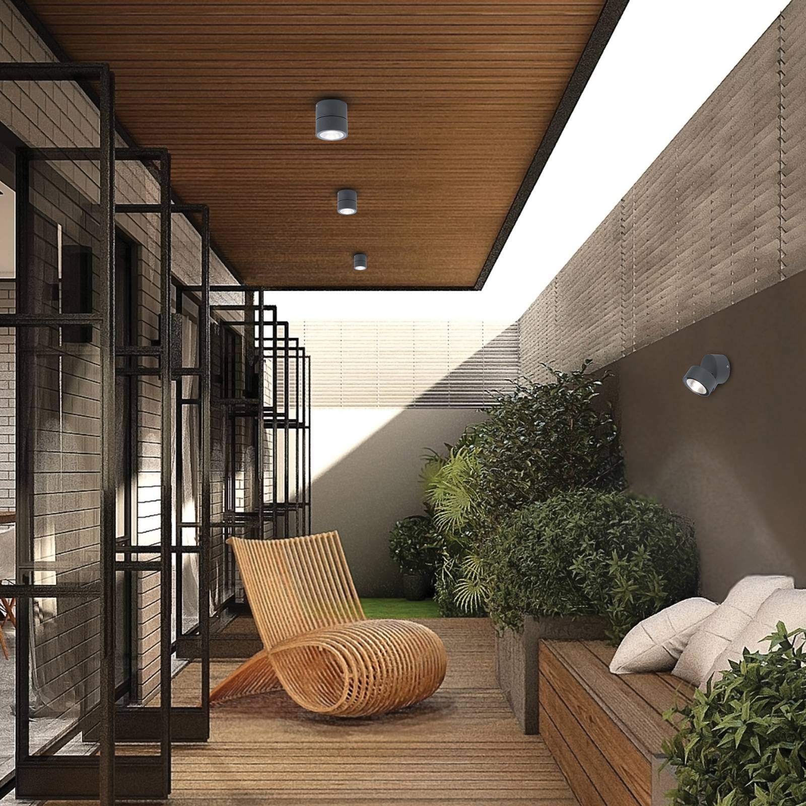 Viokef LED plafondspot Andria, donkergrijs, Ø 9 cm, metaal