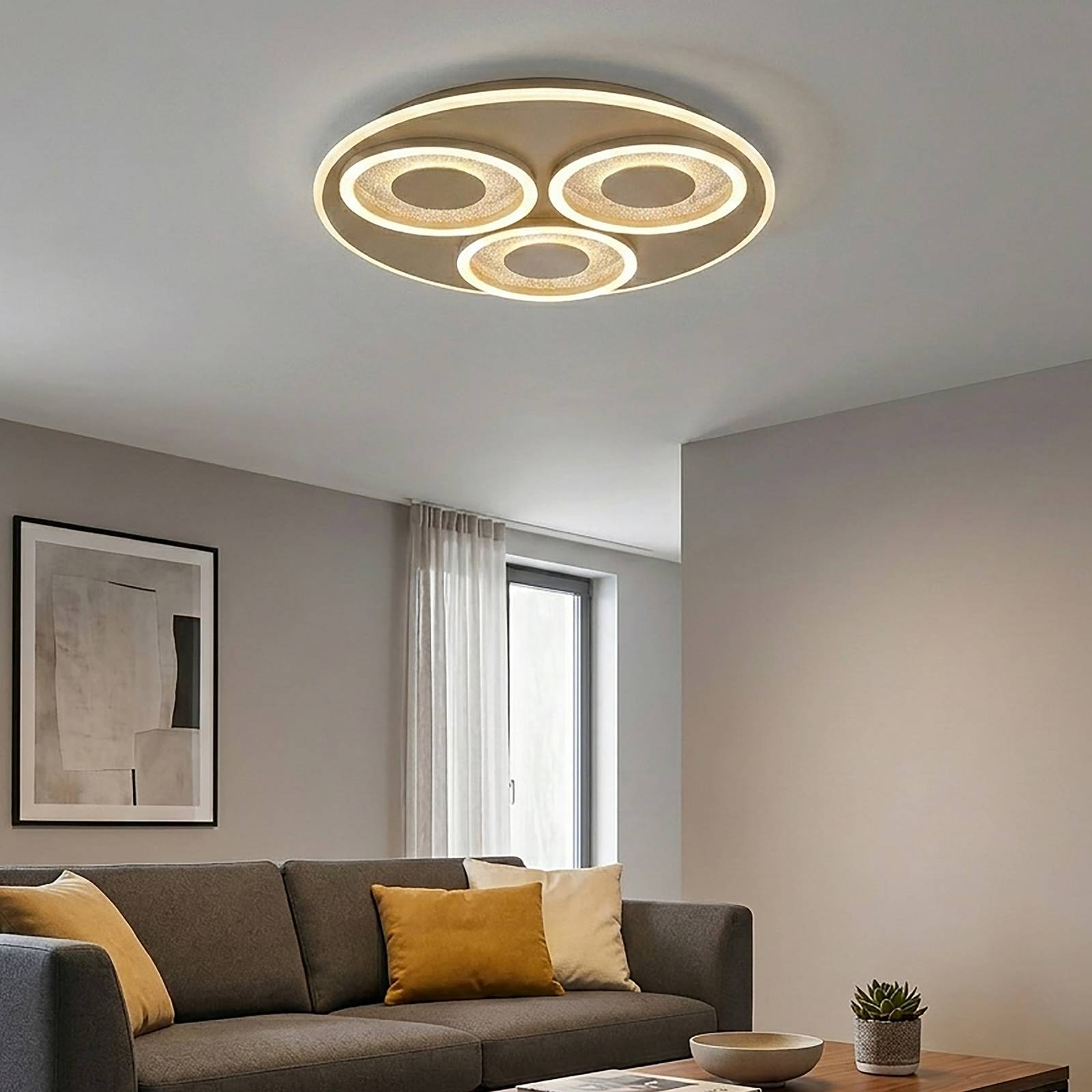 Searchlight LED plafondlamp Wreath Flush, zandkleur, CCT, ijzer, dimbaar