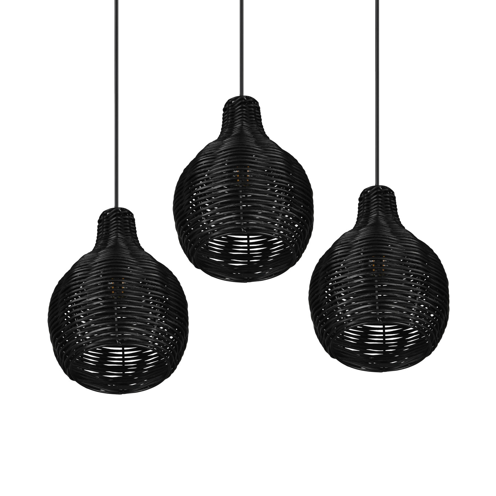 Hanglamp Sprout van rotan, 3-lamps, zwart