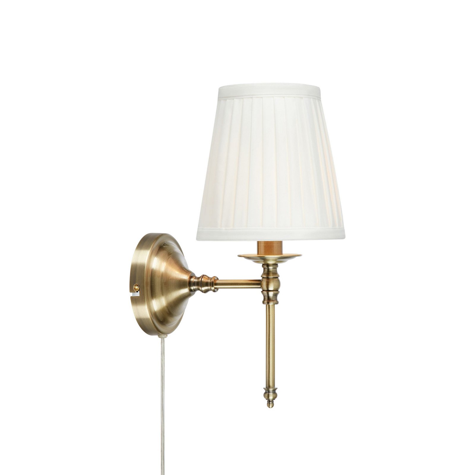 Vegglampe Manor, hvit/messingfarget, høyde 40 cm Stoff/metall