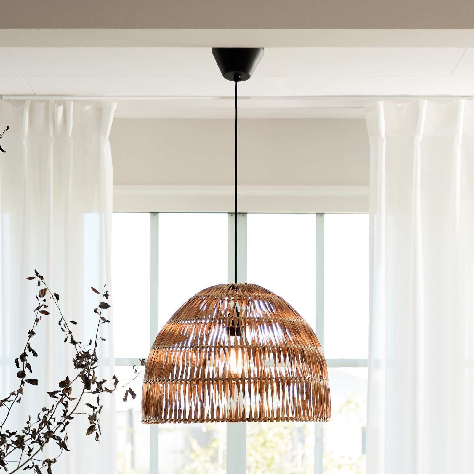 PR Home Lampă suspendată Lace abajur din ratan Ø 46 cm - Camera de zi / sufragerie - Scandinavă - culoare naturală negru - Lemn