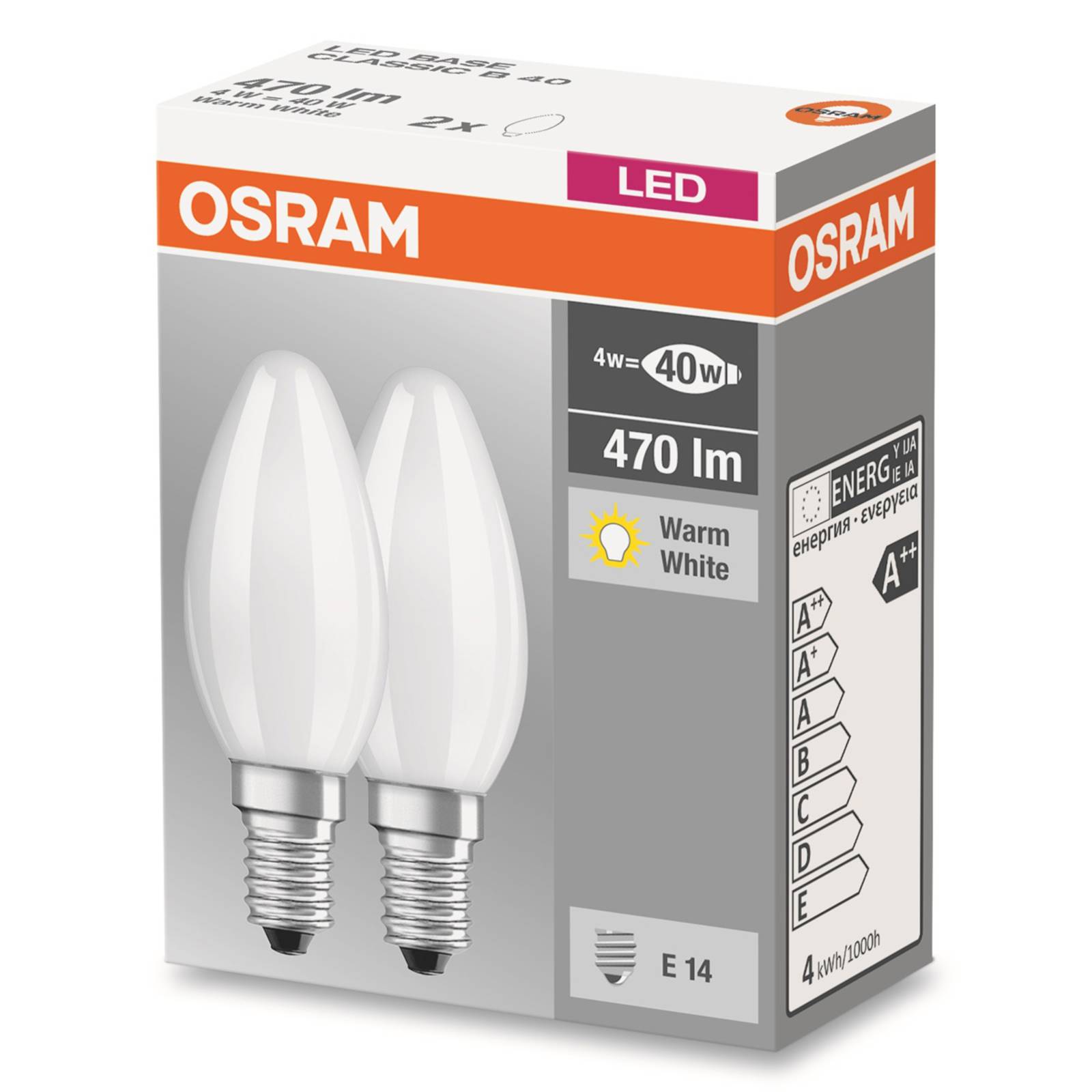 OSRAM Ampoule bougie LED E14 4 W 827 mate x2