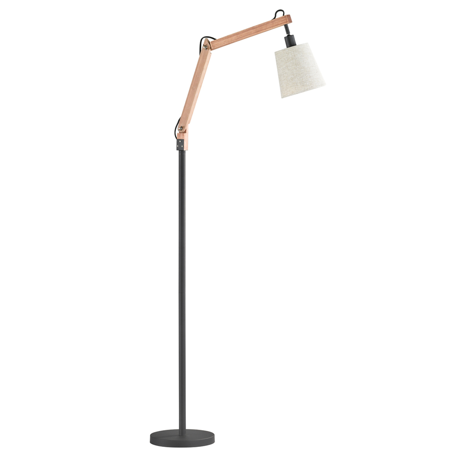 Trio Lighting Wooden floor lamp Janko with brown lampshade, for Living / Dining Room, wood, fabric, metal, E14, 40 W, energy efficiency: A++, W: 23 cm, H: 160 cm
