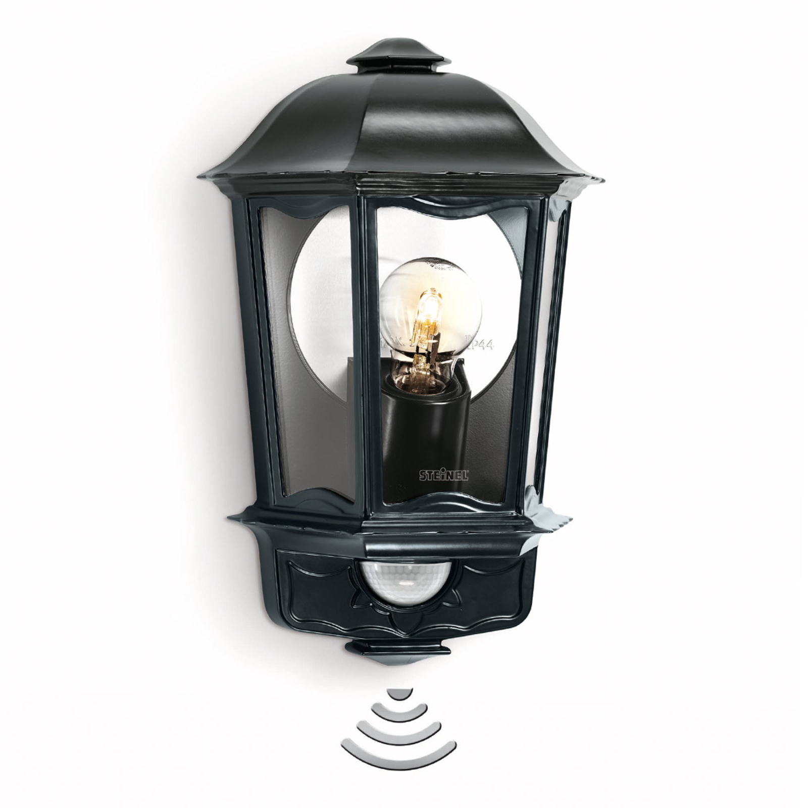 Steinel L 190 outdoor wall light, sensor, black, stainless steel, die-cast aluminium, E27, 100 W, energy efficiency: A++, W: 21.7 cm, H: 33.5 cm
