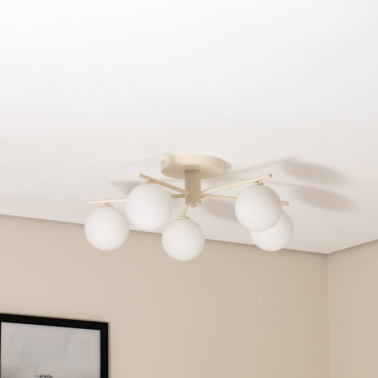 Lampa sufitowa Prato, kremowa, szklana, 5-punktowa