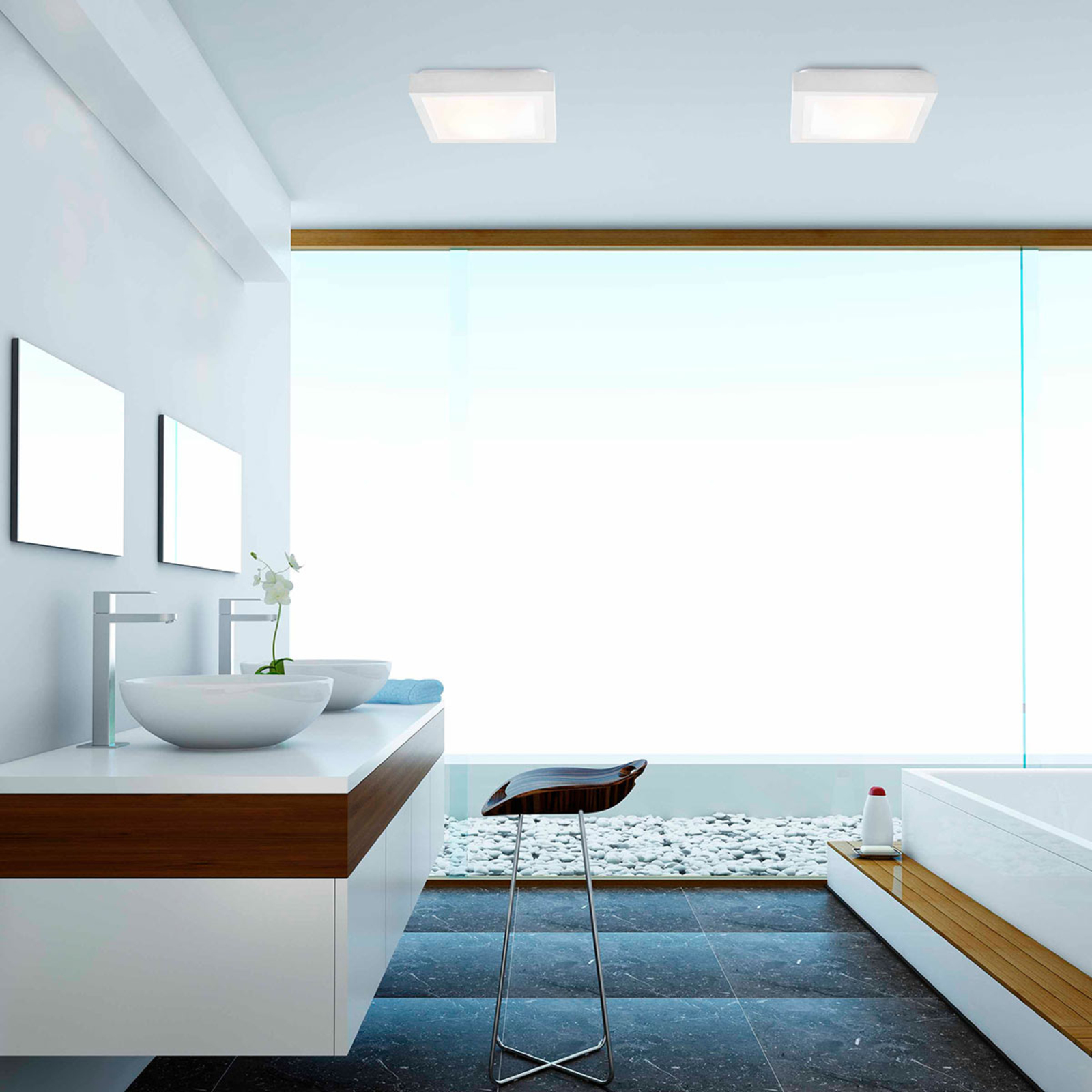 Kúpeľňové stropné svietidlo Tola, 32 x 32 cm biela