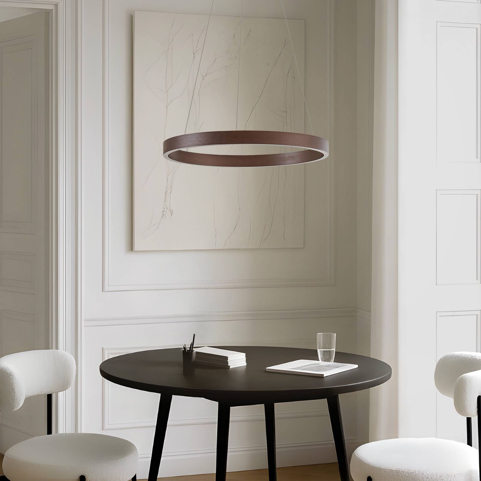 Żyrandol LED Lucande Yonam, Ø 60 cm, 1-punktowa, brązowa, CCT