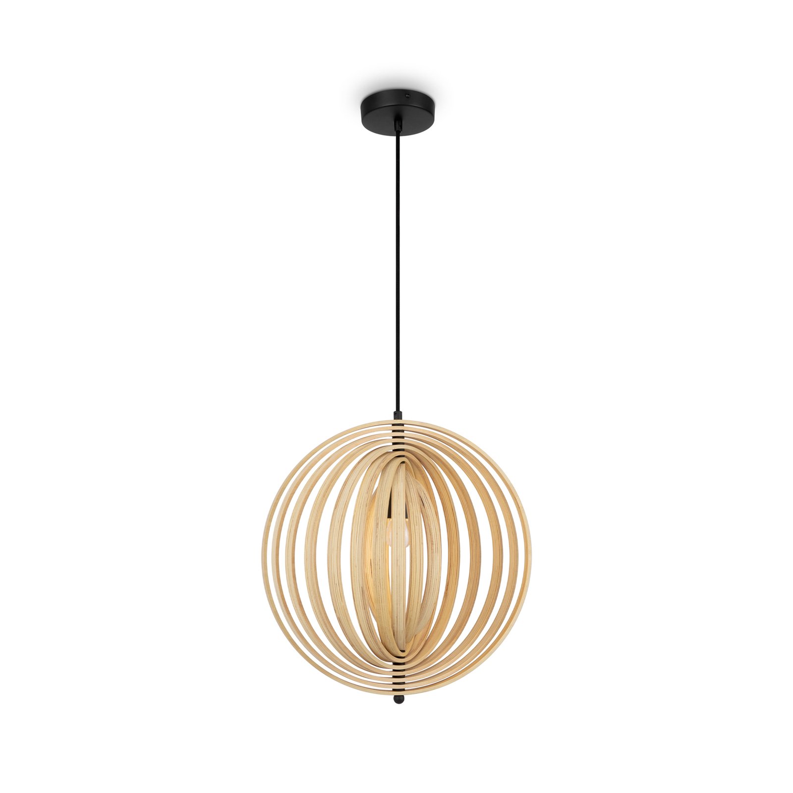 Suspension Maytoni Roots, forme sphérique, Ø 43 cm, bois/noir