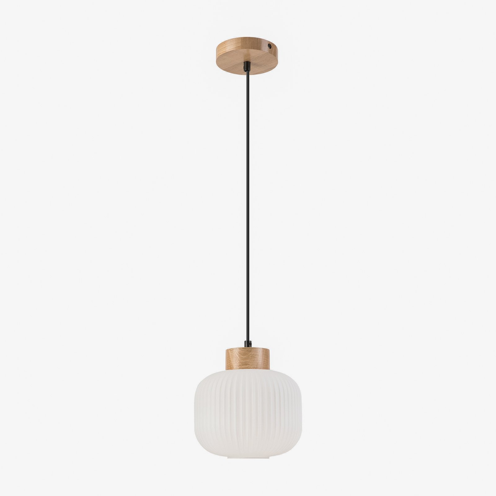 Hängeleuchte Harmony, Ø 20 cm, Opalglas, Eichenholz, E27