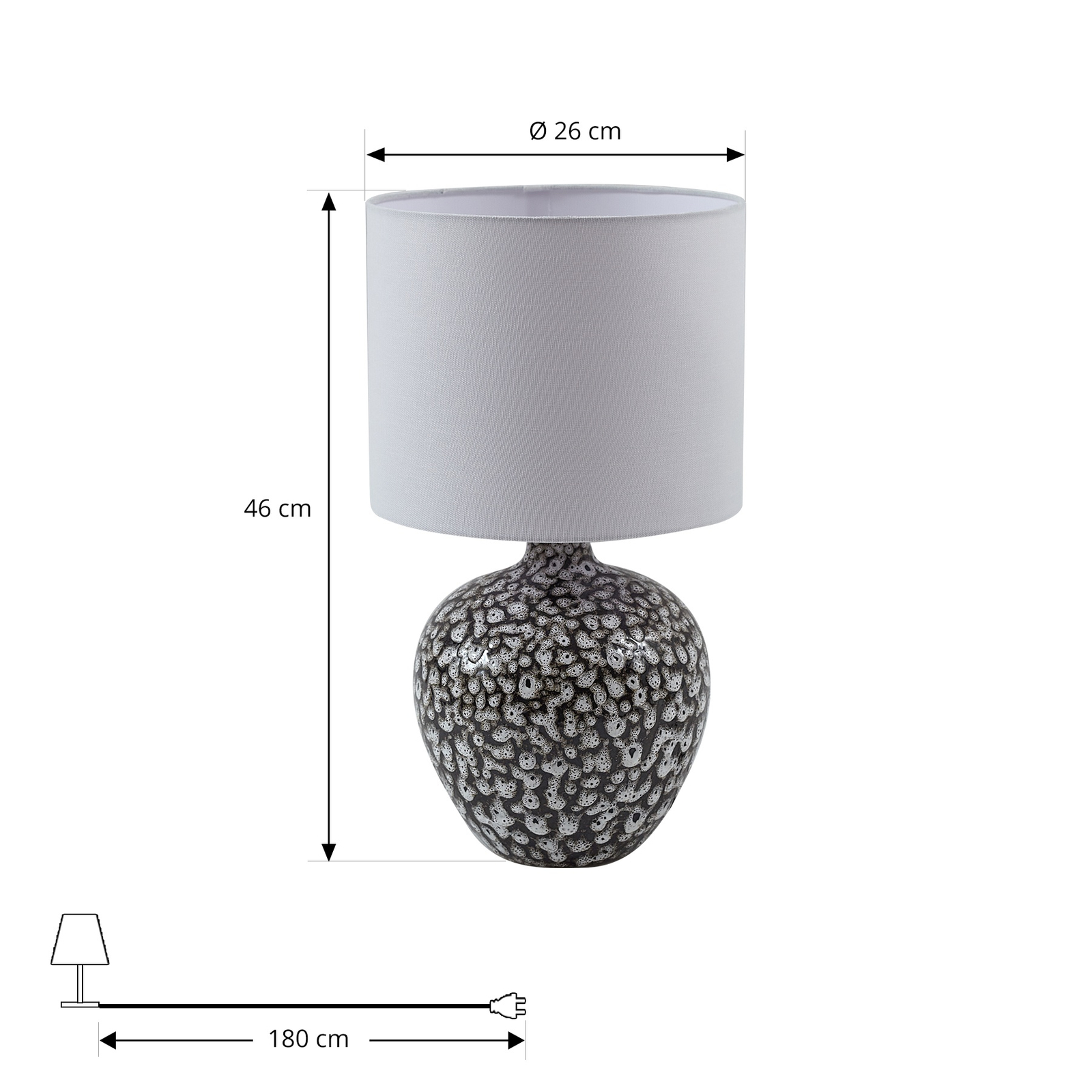 Lampada da tavolo Lindby Thalassia, bianco/nero, Ø 26 cm, ceramica
