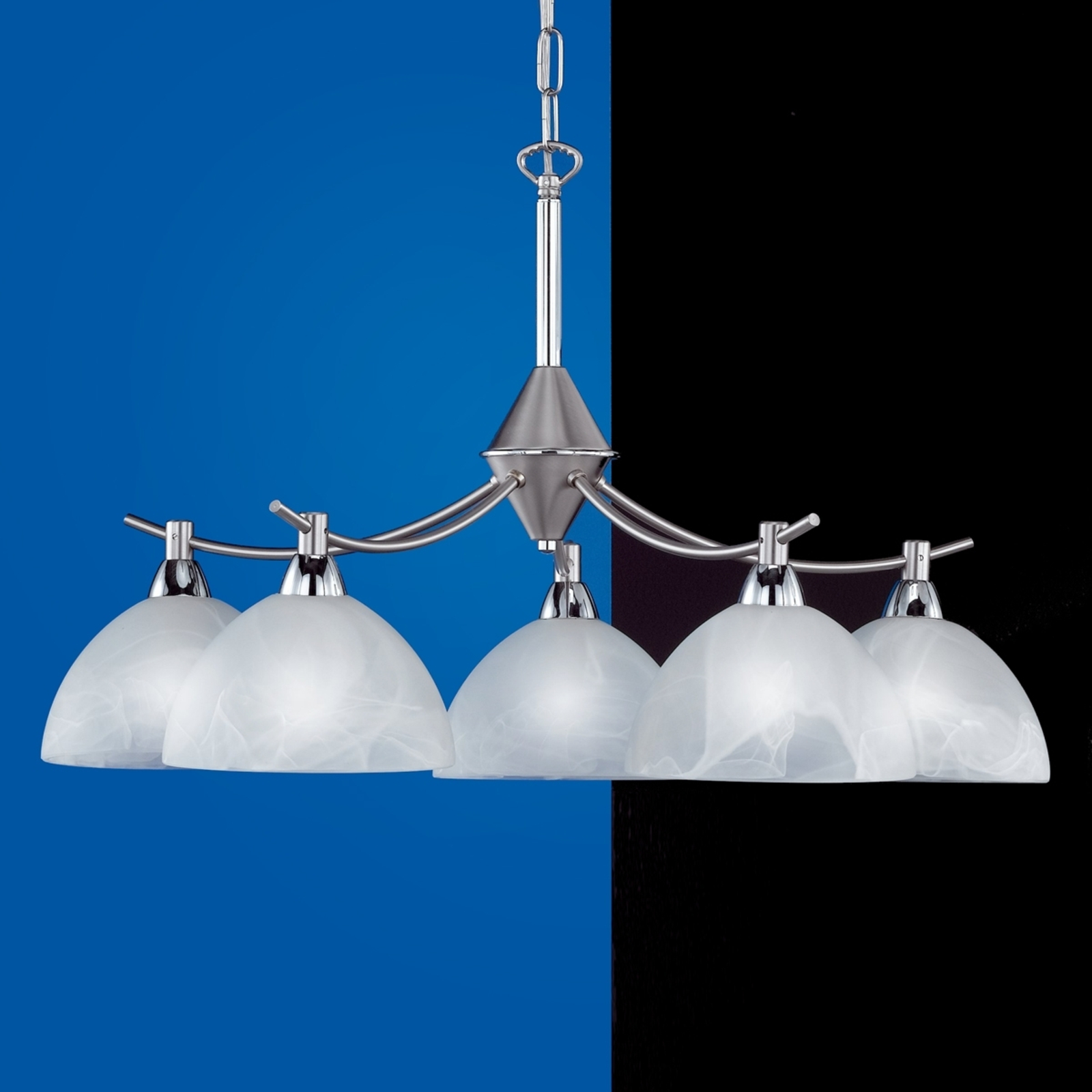Fischer & Honsel Amsterdam Hanging Light Five Bulbs Matte Nickel, for Living / Dining Room, Metal, glass, E14, 28 W, energy efficiency: A++