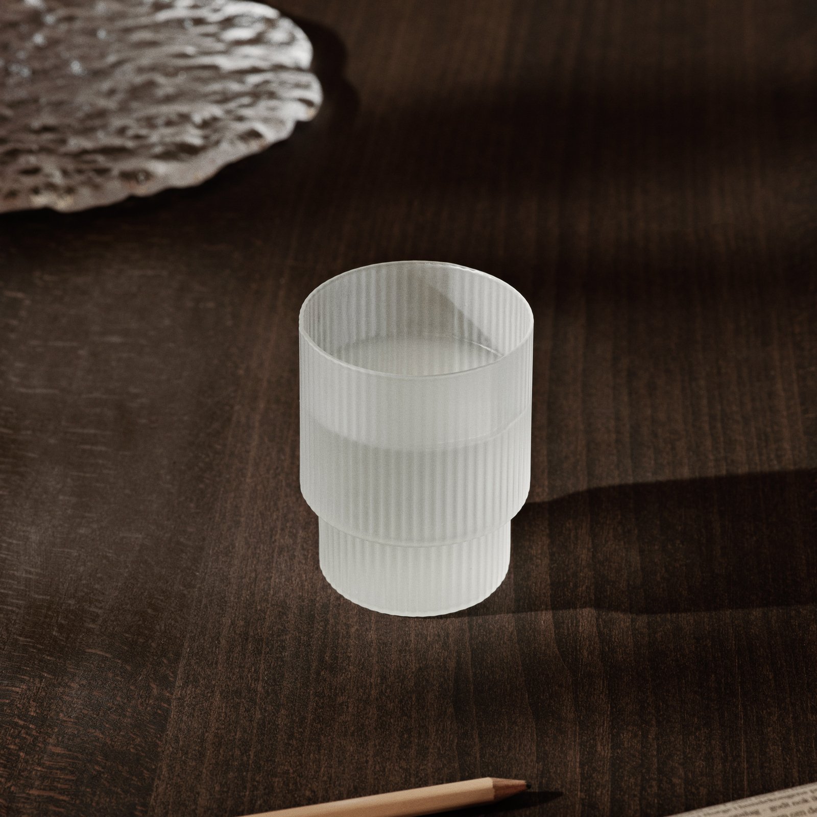 ferm LIVING Glas Ripple, wit, 200 ml, mondgeblazen, set van 4