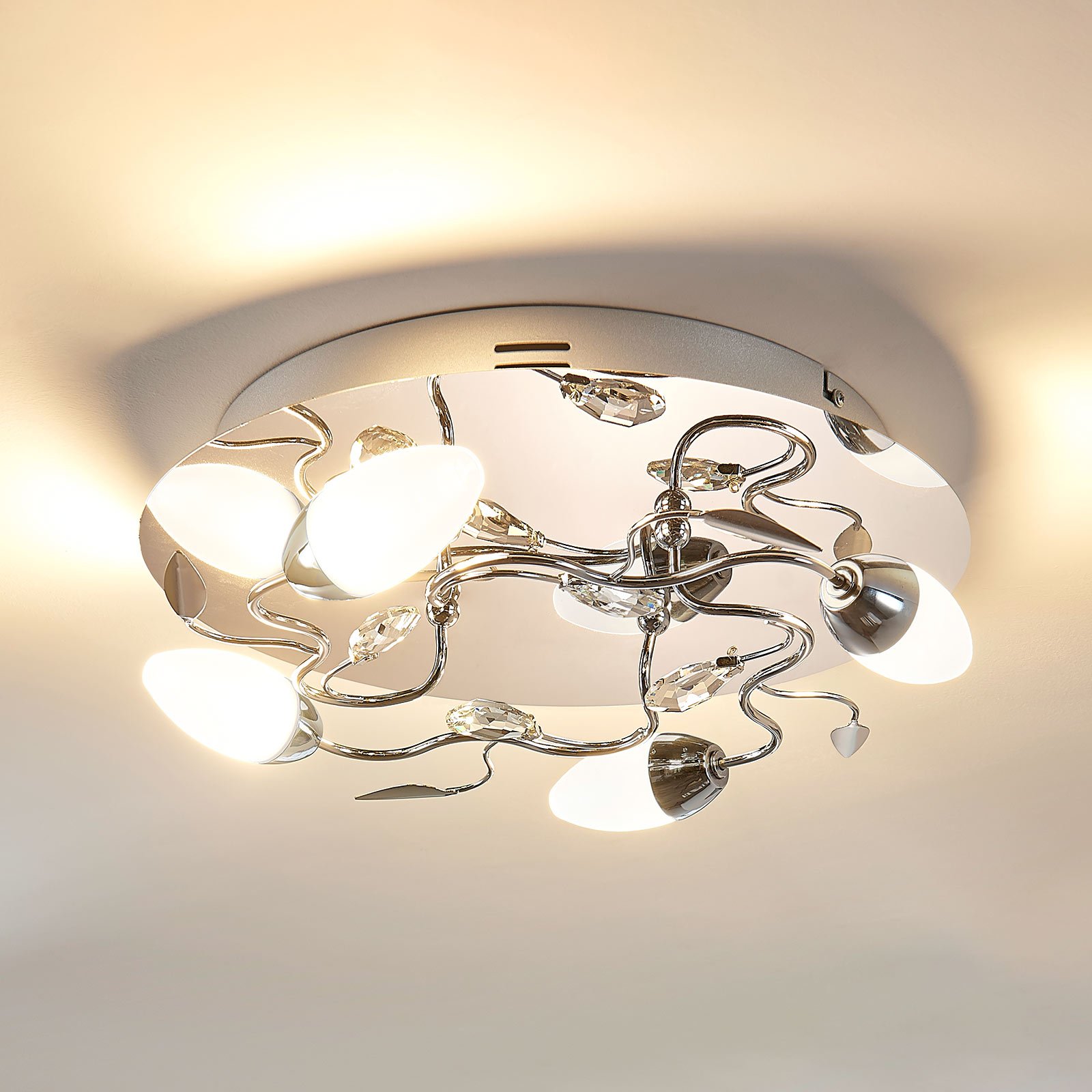 Round, 3-stage dimmable LED ceiling light Mischa, Lampenwelt.com, for Living / Dining Room, glass, metal, 2.9 W, energy efficiency: A+, H: 10 cm
