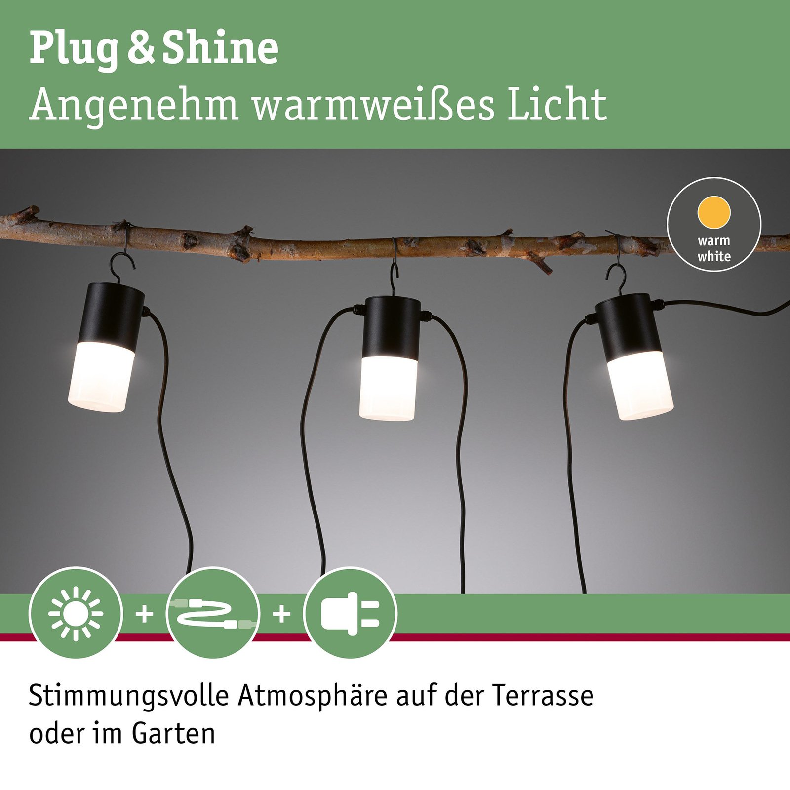 Paulmann Plug & Shine Außenlichterkette Tubs anthrazit 3xE14