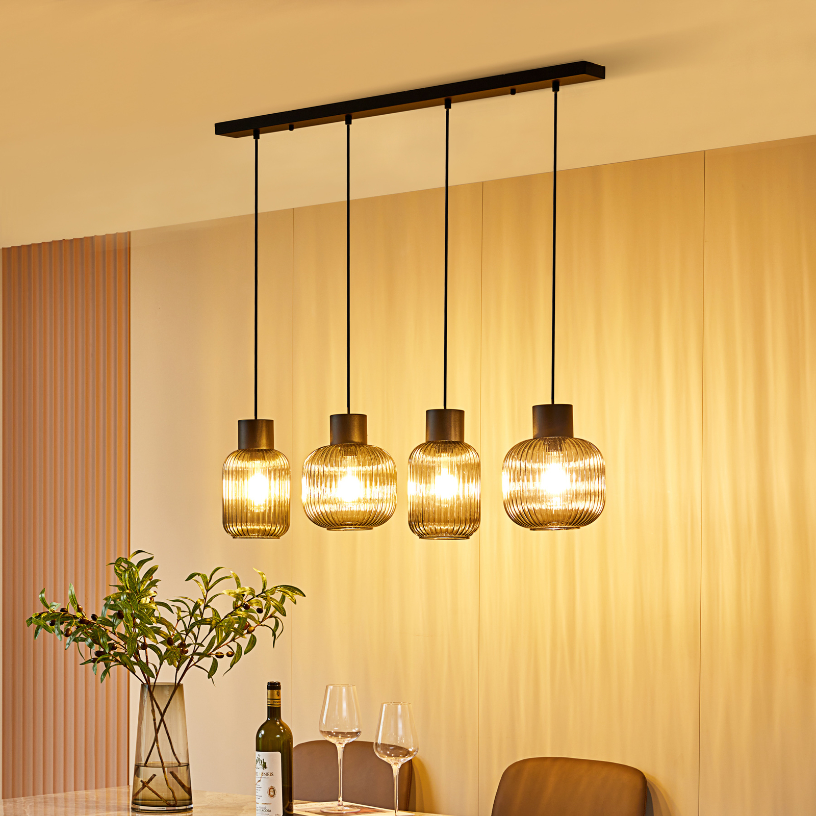 Lucande Lomeris hanglamp, 4-lamps, rookgrijs