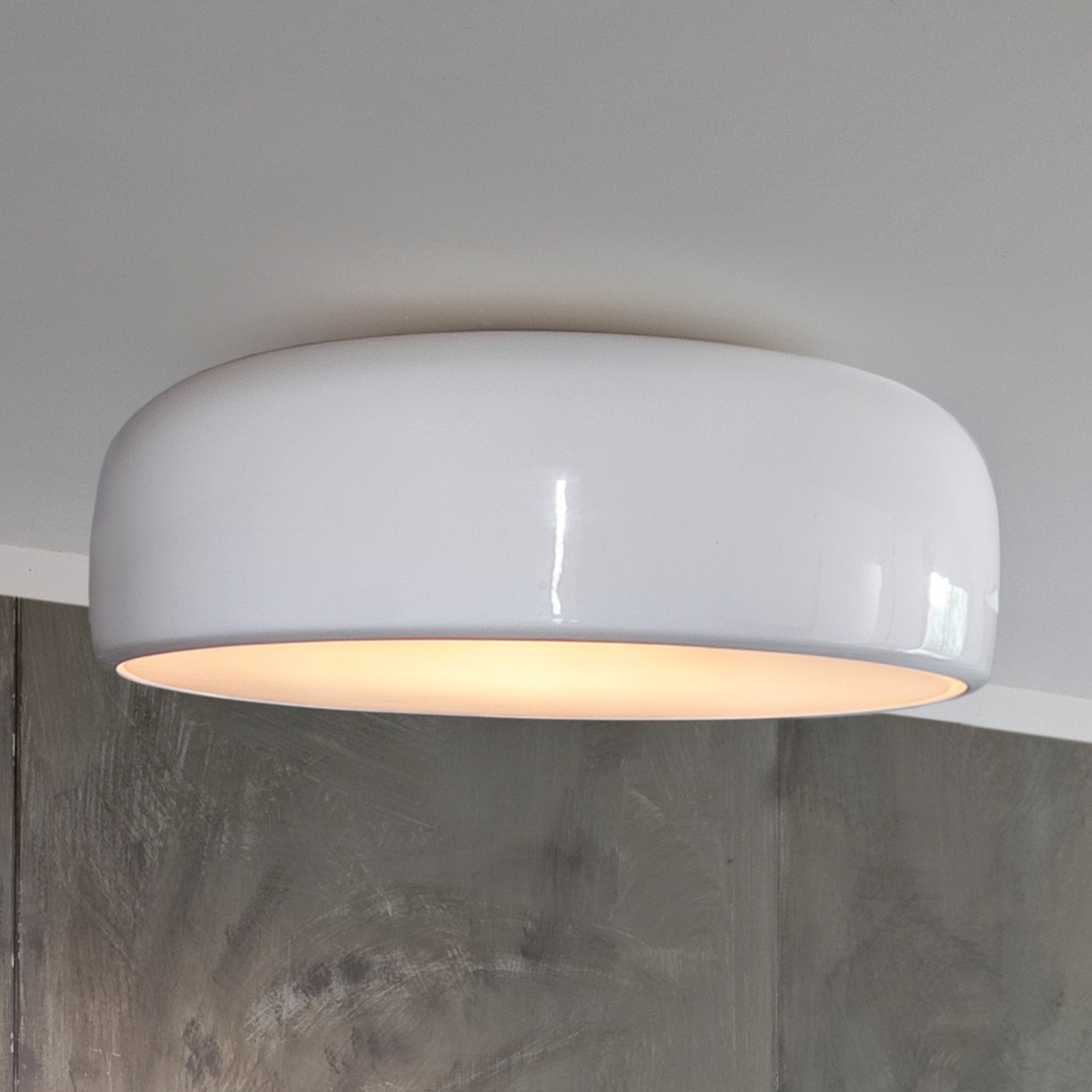 Flos Smithfield - Ceiling Lamp in White, for Living / Dining Room, Aluminium, polycarbonate, E27, 60 W, energy efficiency: A++, H: 21.5 cm