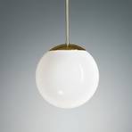 Pendant light with opal sphere 20 cm, brass