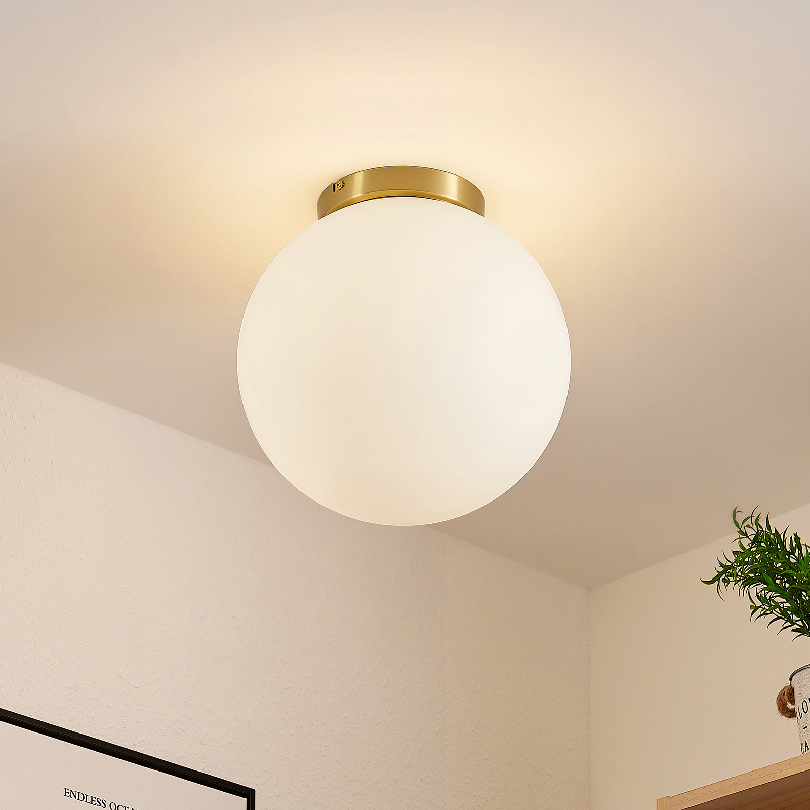 Lindby Meriala ceiling light brass lampshade Ø30cm