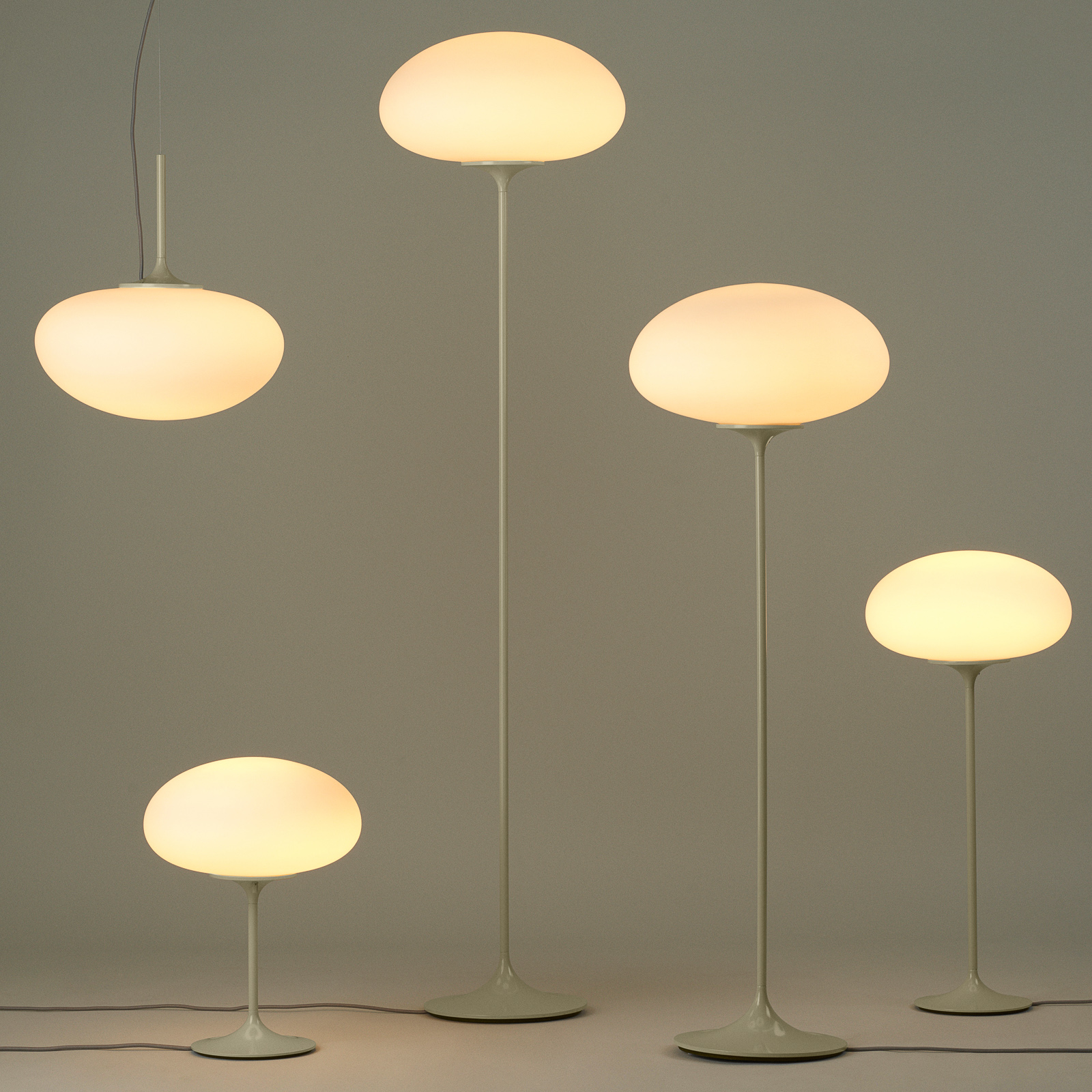 GUBI Stemlite floor lamp, grey, 150 cm, for Living / Dining Room, metal, glass, E27, 75 W, energy efficiency: A++, H: 150 cm