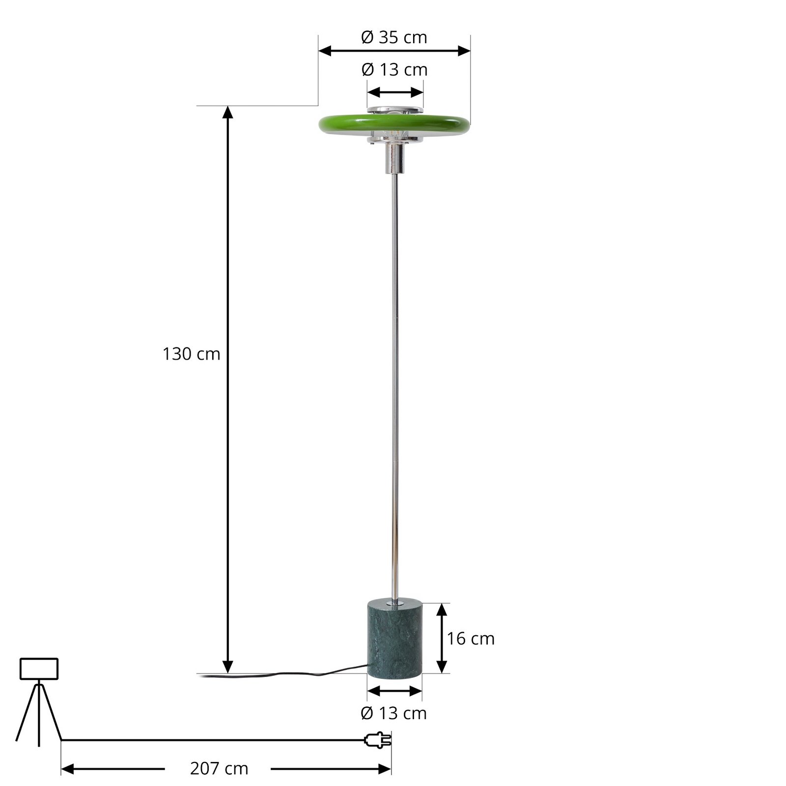 Lindby Stehleuchte Branford, 130 cm, grün, Metall/Marmor