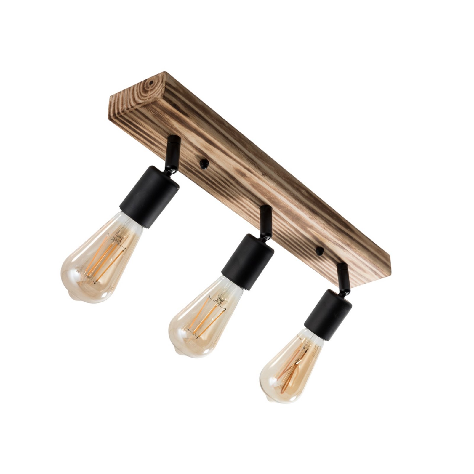 Plafondspot Duarte, 3-lamps, houtkleurig/zwart, hout