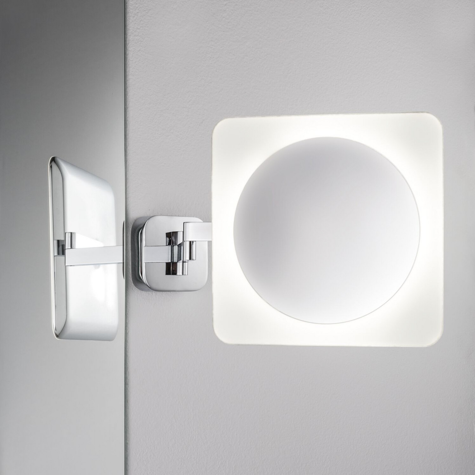Oglindă de perete LED Paulmann Bela, crom, IP44, priză - Baie - Modern - crom, alb, oglindă - Metal