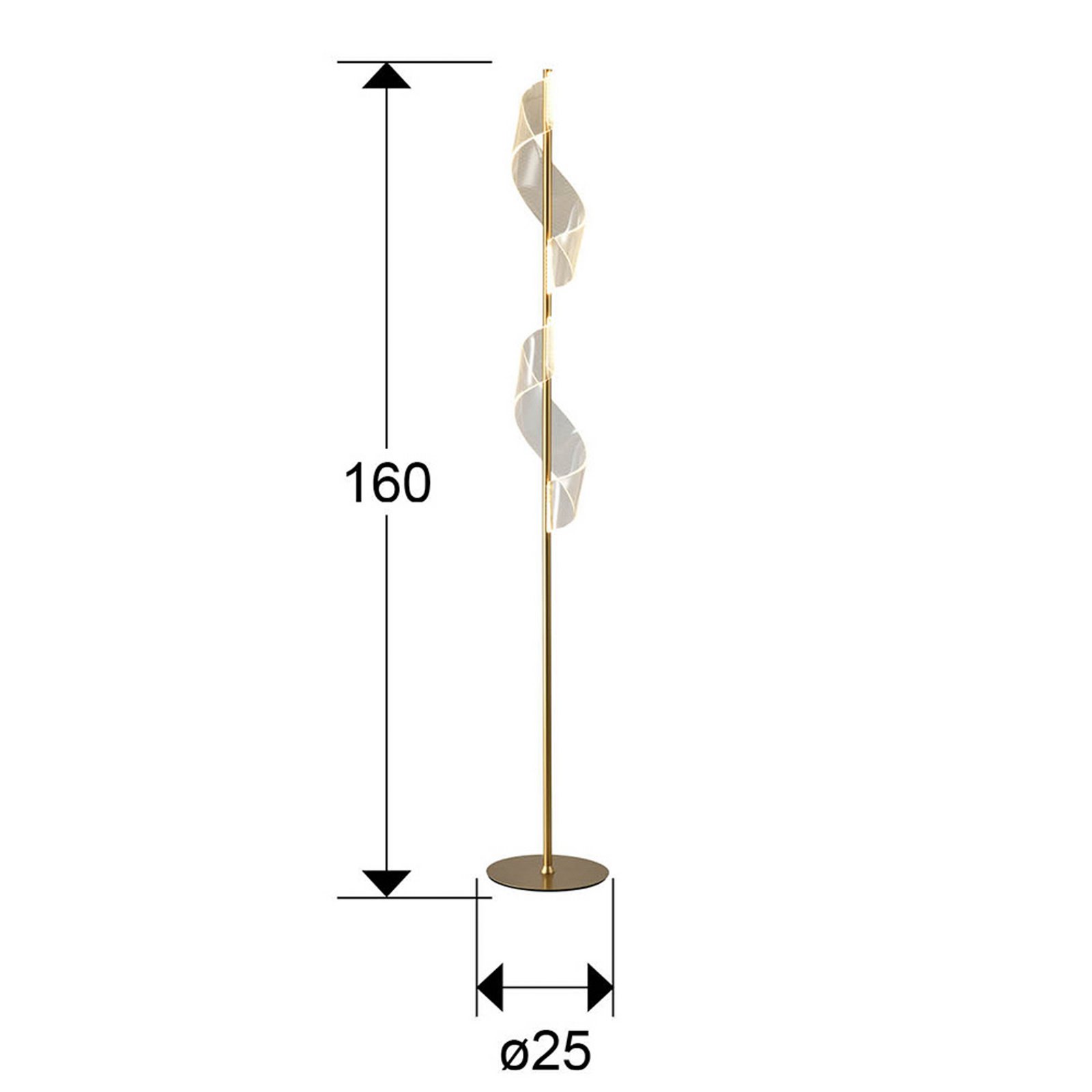 Podna svjetiljka Velas LED, zlatne boje, visina 160 cm, metal Podna svjetiljka Velas LED, zlatne boje, visina 160 cm, metal