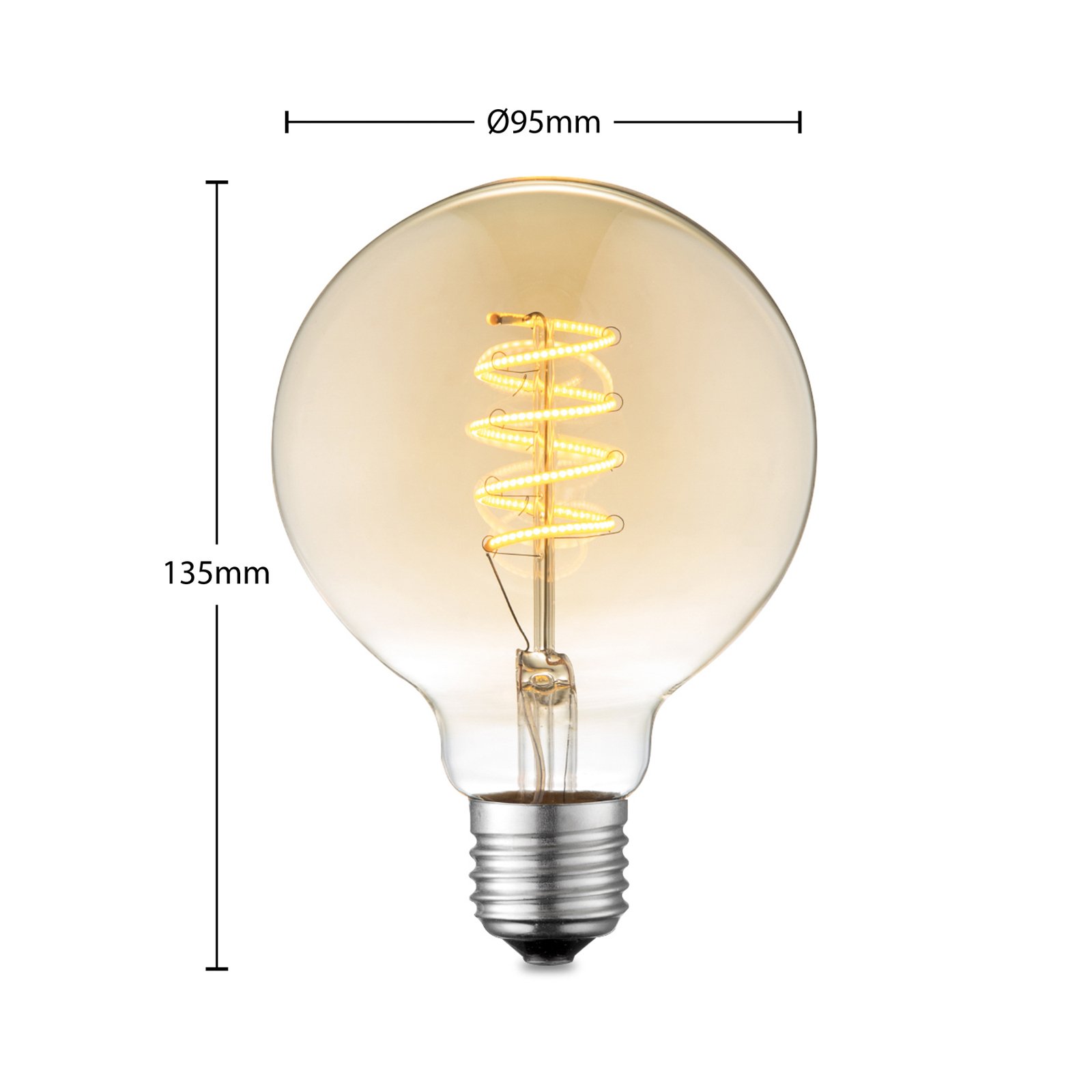 Pære LED 4W Amber G95 Dimbar E27 - Lucande