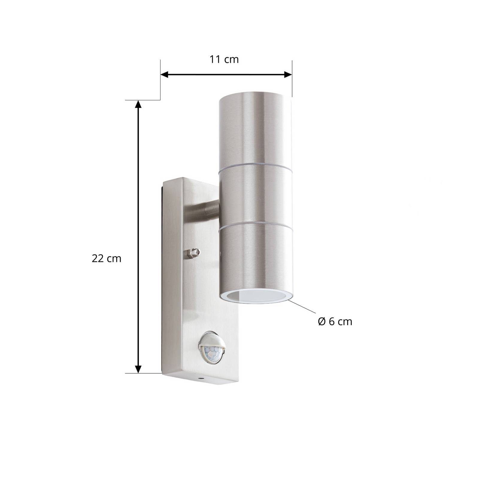 Utelampe vegg med sensor EYRIN Lindby, dimbar, Aluminium / grå / sink, Rustfritt stål, Moderne 3